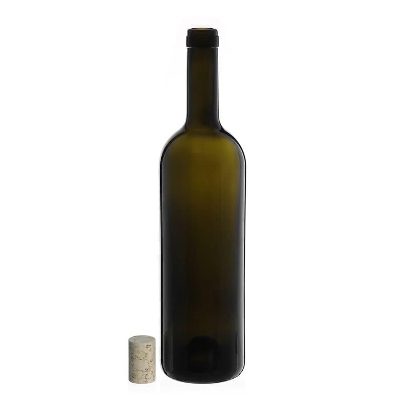 Sticlă de vin de 750 ml „Golia”, verde antic, închidere: Dop de plută