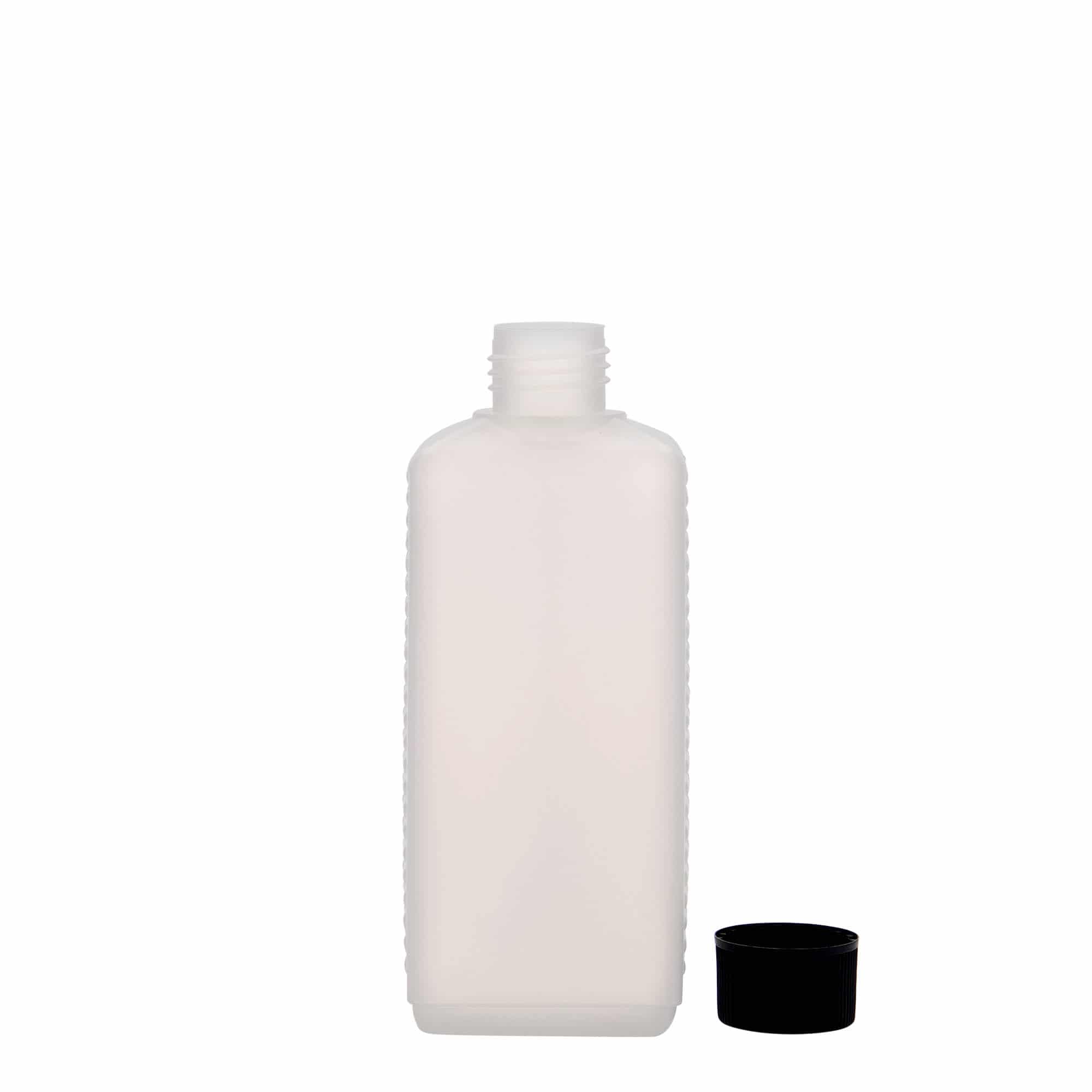 Bidon de 250 ml, dreptunghiulară, material plastic HDPE, natur, închidere: DIN 25 EPE