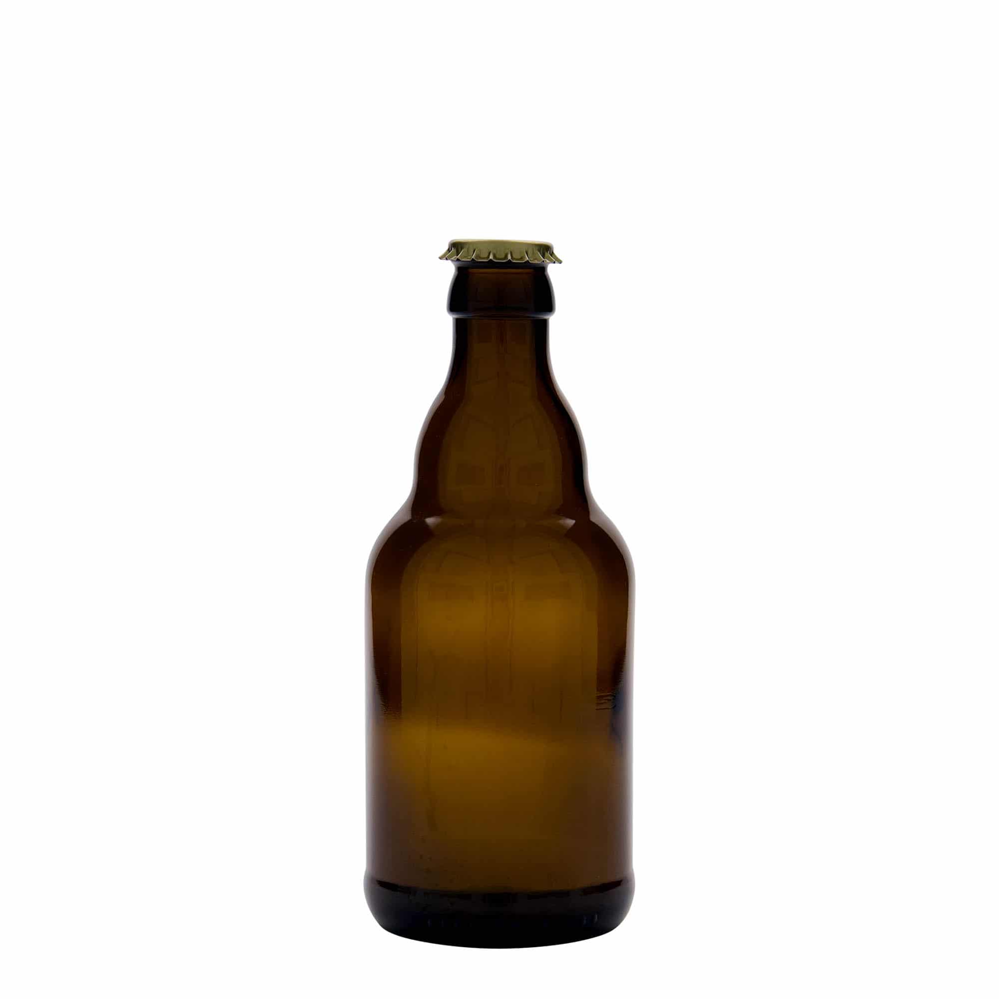 Sticlă de bere de 330 ml „Steinie”, sticlă, maro, închidere: Capace metalice