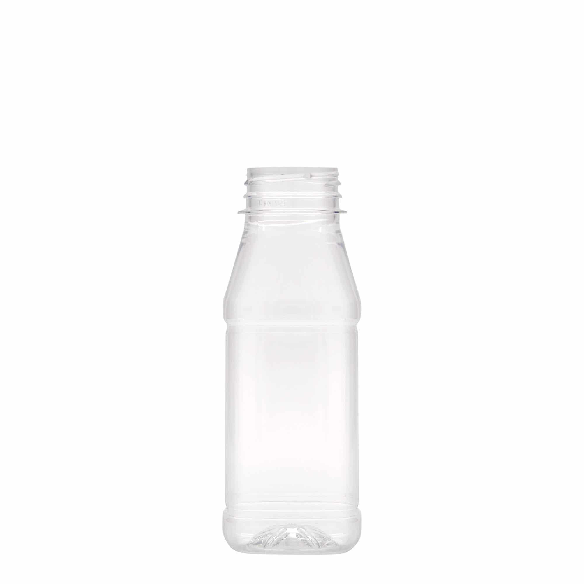 Sticlă PET de 250 ml „Milk and Juice Carré”, pătrată, material plastic, închidere: 38 mm