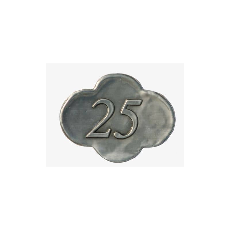 Etichetă din staniu „25”, metal, argintie