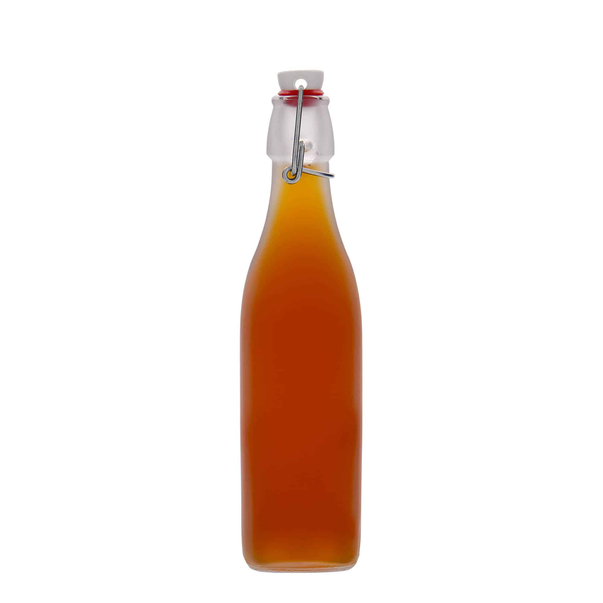 Sticlă din sticlă de 500 ml „Swing”, pătrată, albă, închidere: Dop tip Swing top