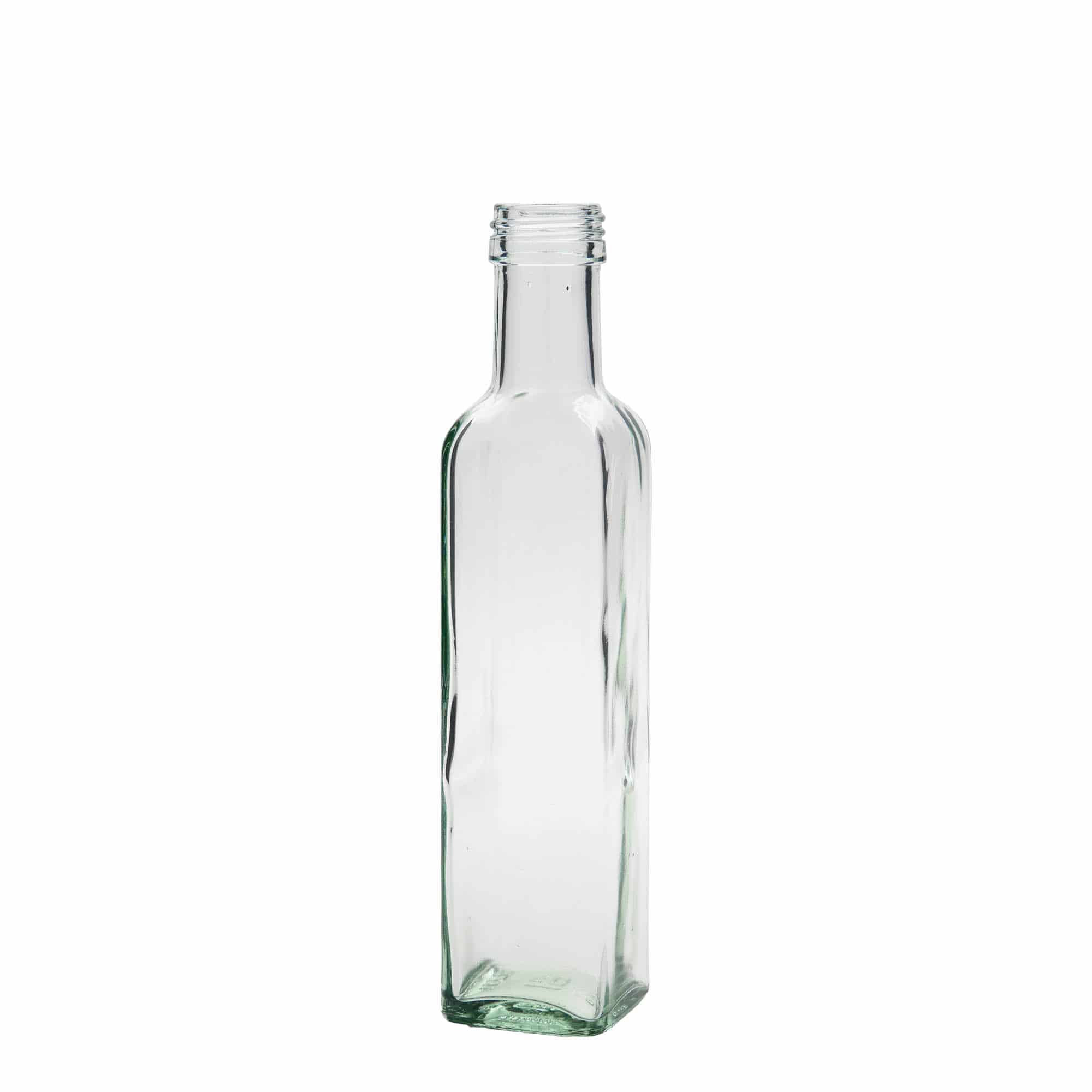 Sticlă din sticlă de 250 ml „Marasca”, pătrată, închidere: PP 31,5