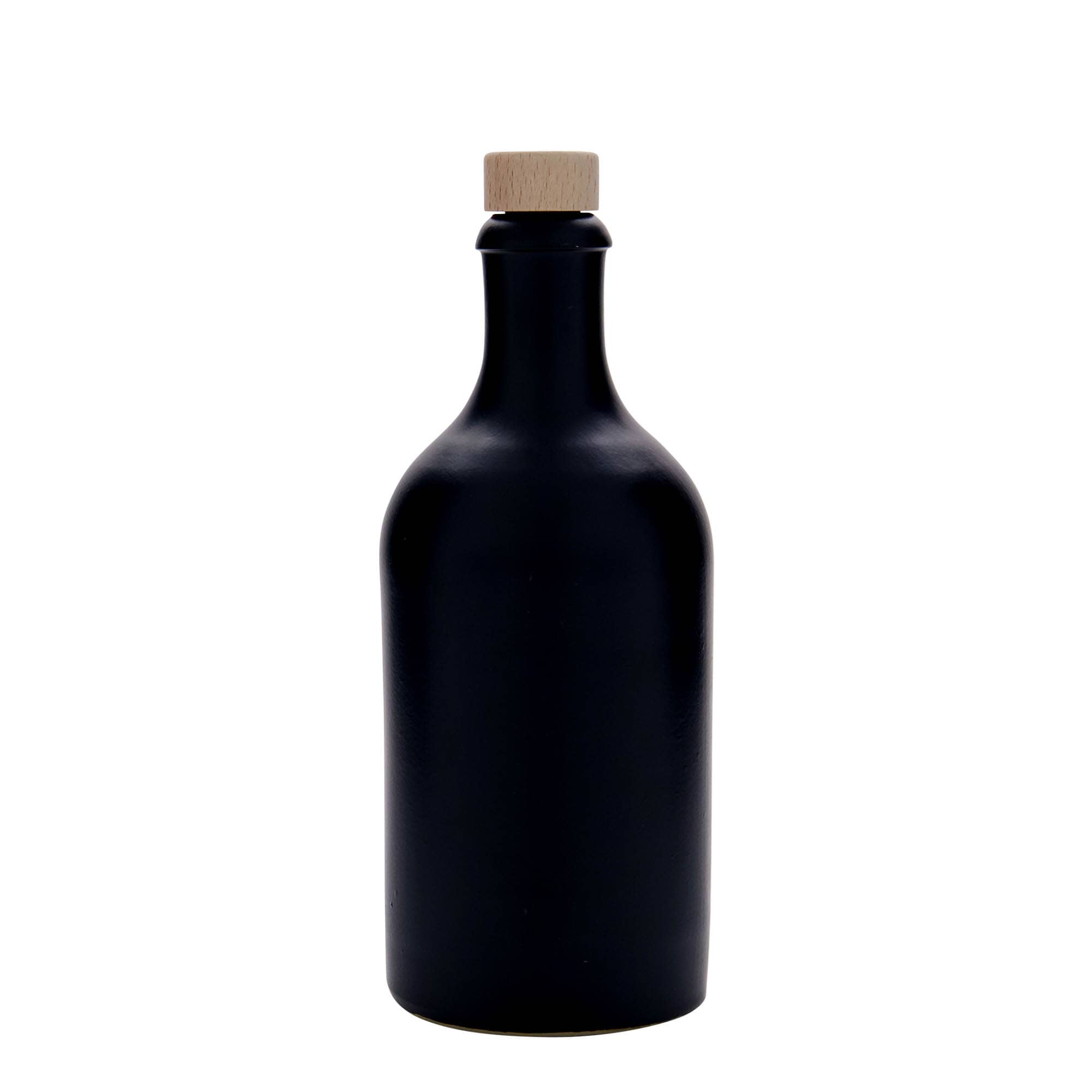 Ulcior de lut de 500 ml, ceramică, negru, închidere: Dop de plută