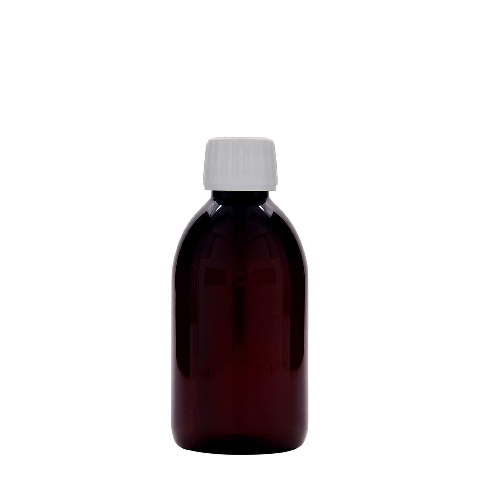 Sticlă medicinală PET de 250 ml, maro, material plastic, închidere: PP 28