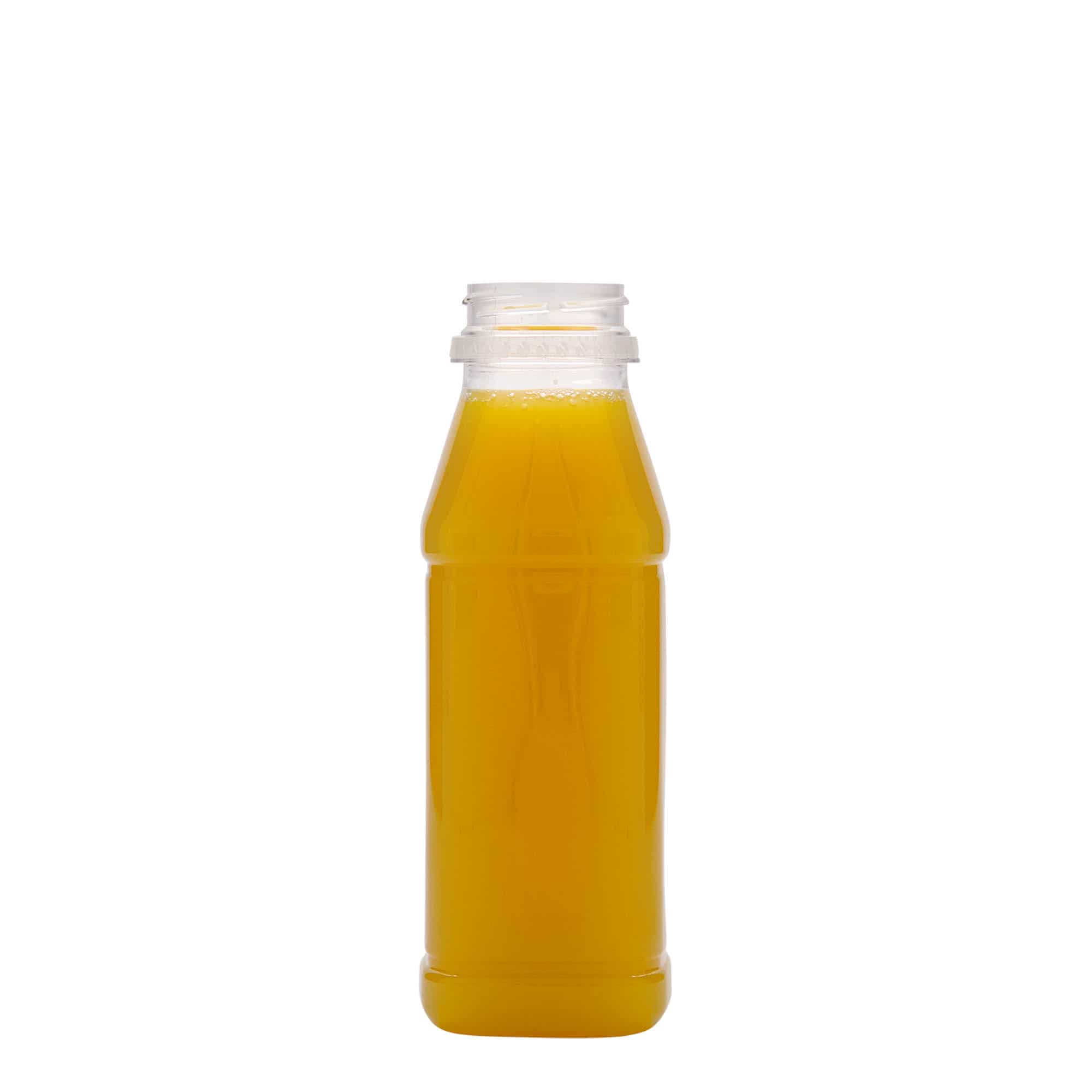 Sticlă PET de 330 ml „Milk and Juice Carré”, pătrată, material plastic, închidere: 38 mm