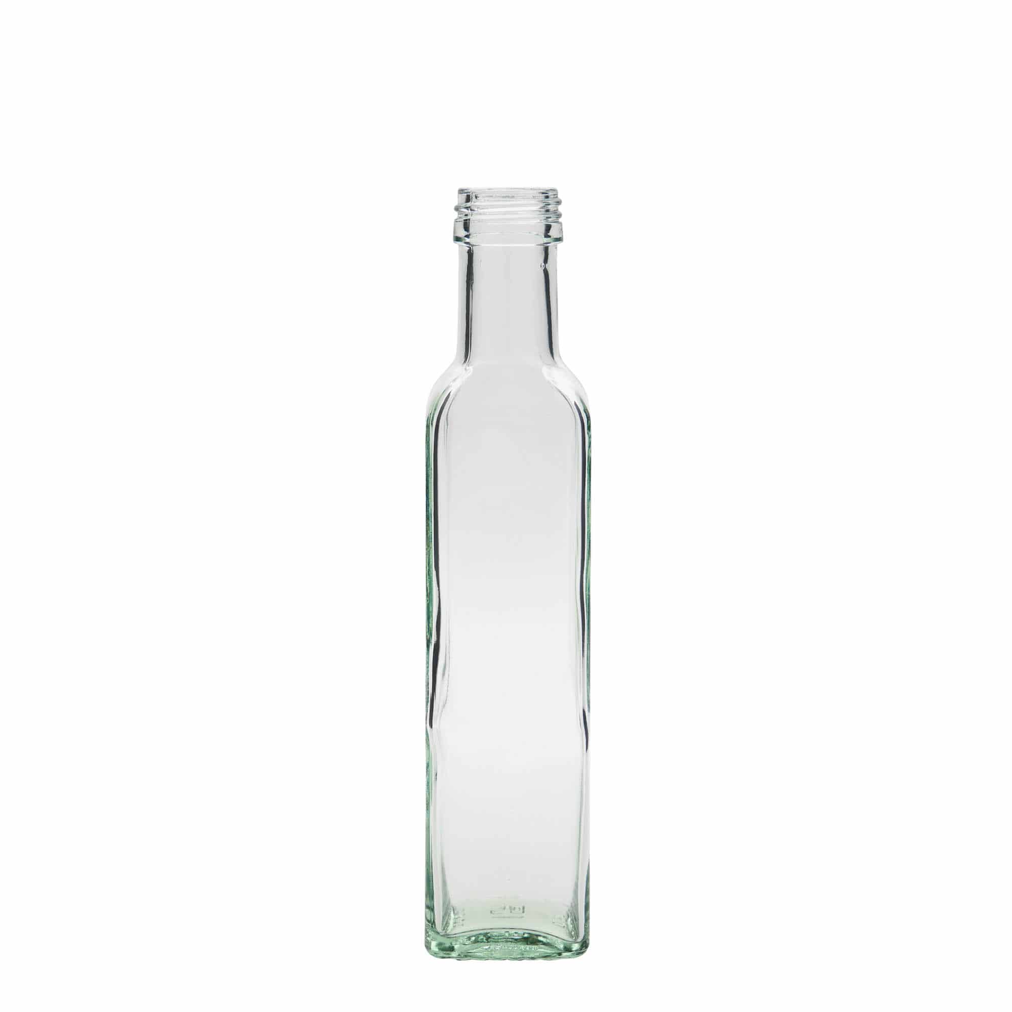 Sticlă din sticlă de 250 ml „Marasca”, pătrată, închidere: PP 31,5