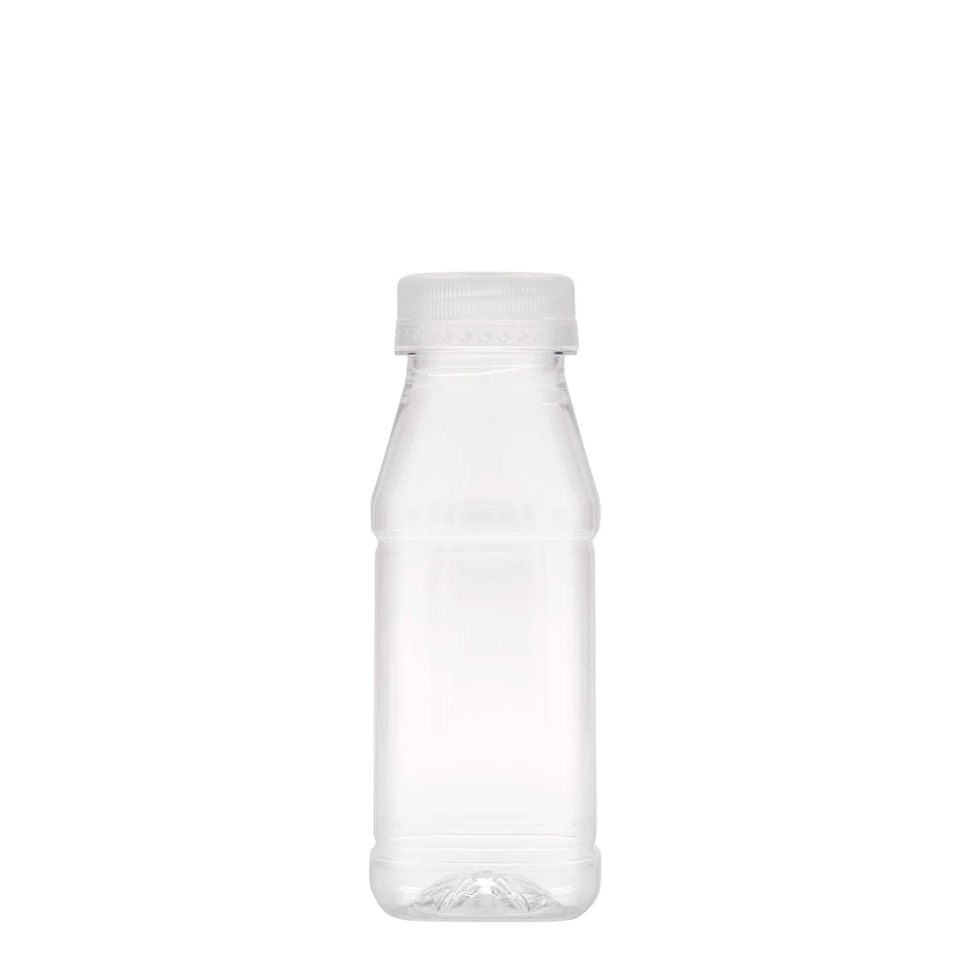 Sticlă PET de 250 ml „Milk and Juice Carré”, pătrată, material plastic, închidere: 38 mm