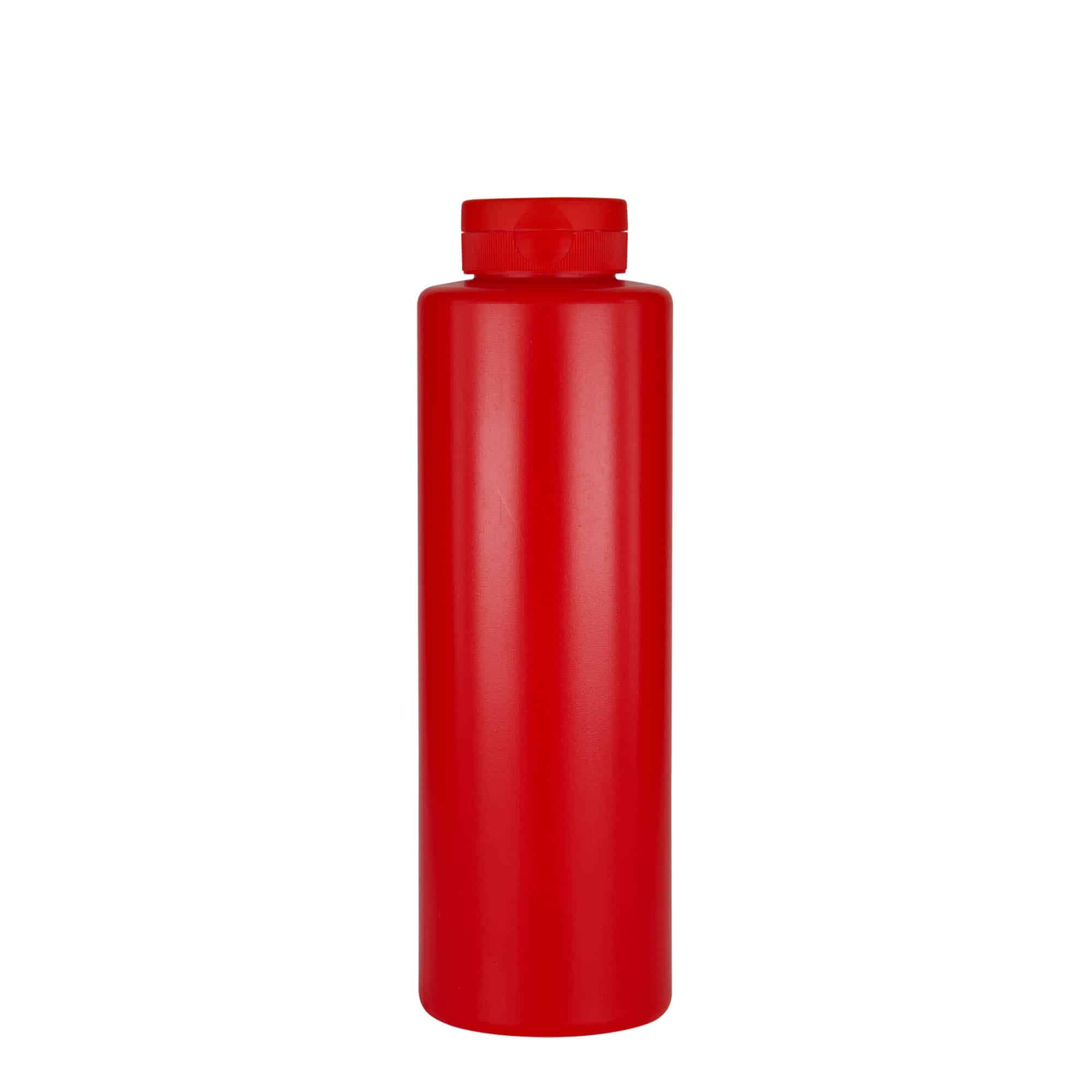 Sticlă pentru sosuri de 500 ml, material plastic LDPE, roșie, închidere: GPI 38/400