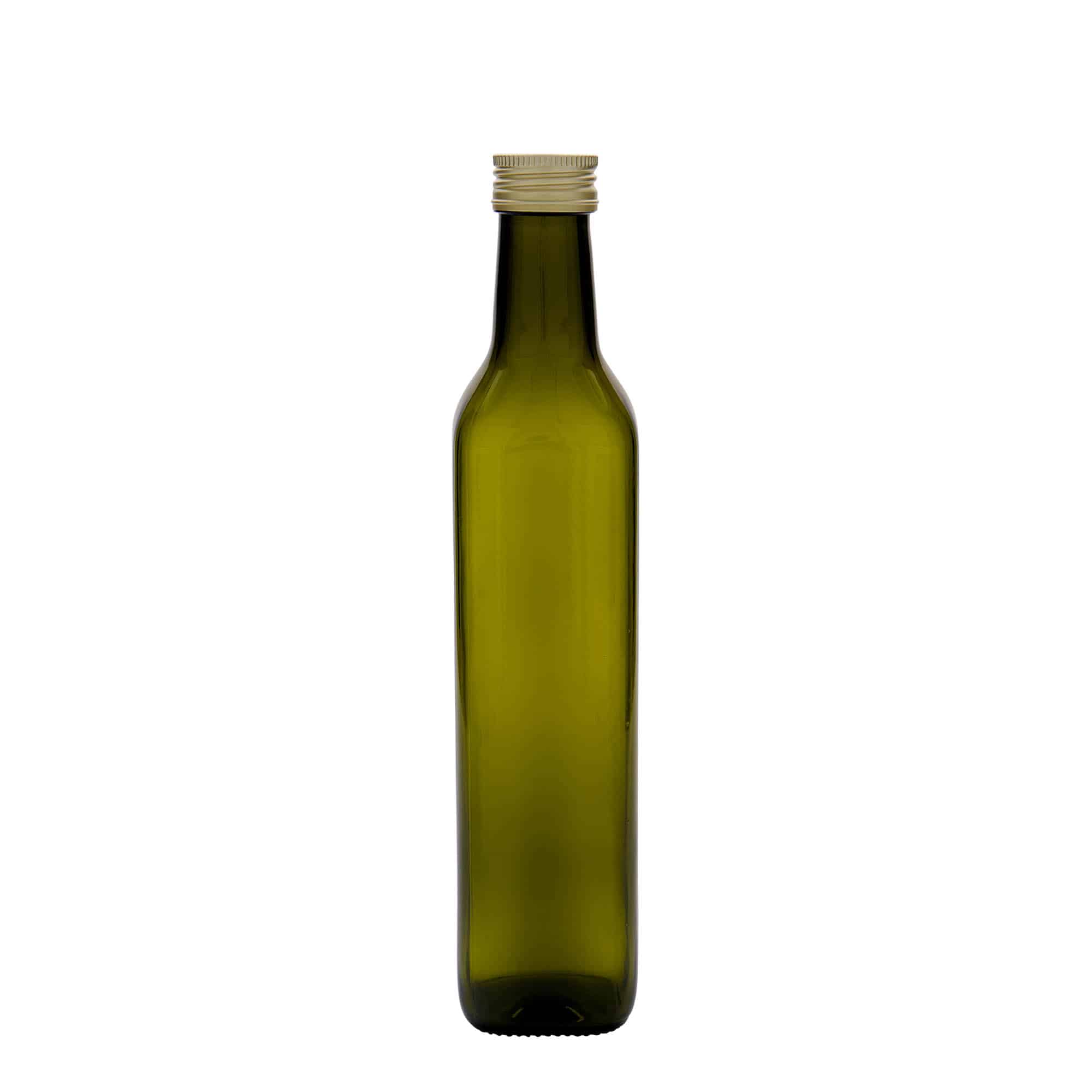 Sticlă din sticlă de 500 ml „Marasca”, pătrată, verde antic, închidere: PP 31,5