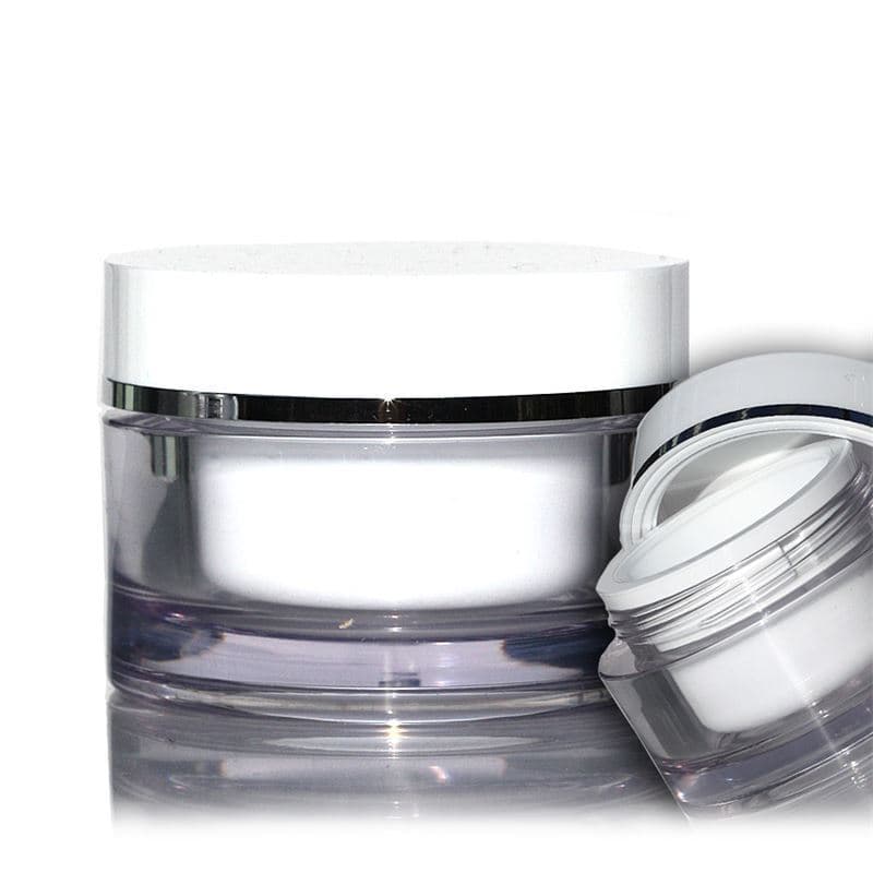 Borcan cosmetic de 50 ml, material plastic SAN, alb, închidere: Capac filetat