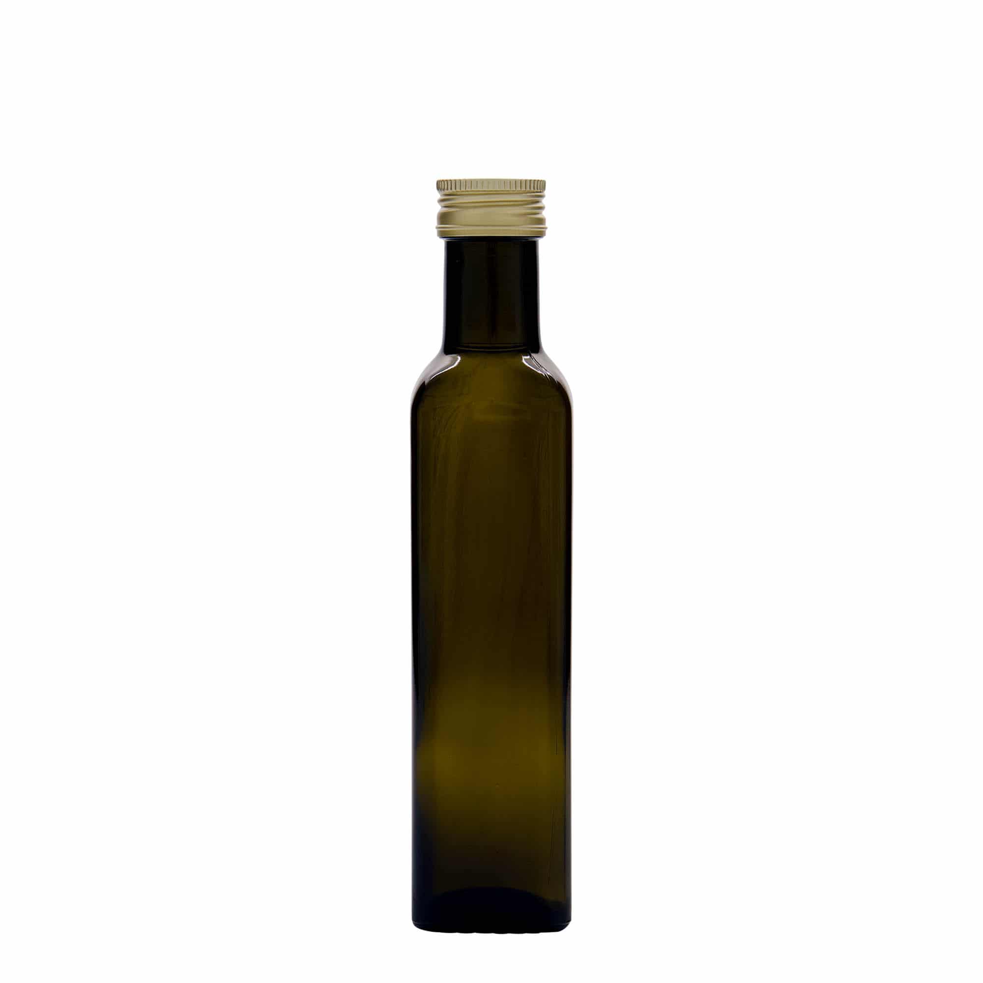 Sticlă din sticlă de 250 ml „Marasca”, pătrată, verde antic, închidere: PP 31,5