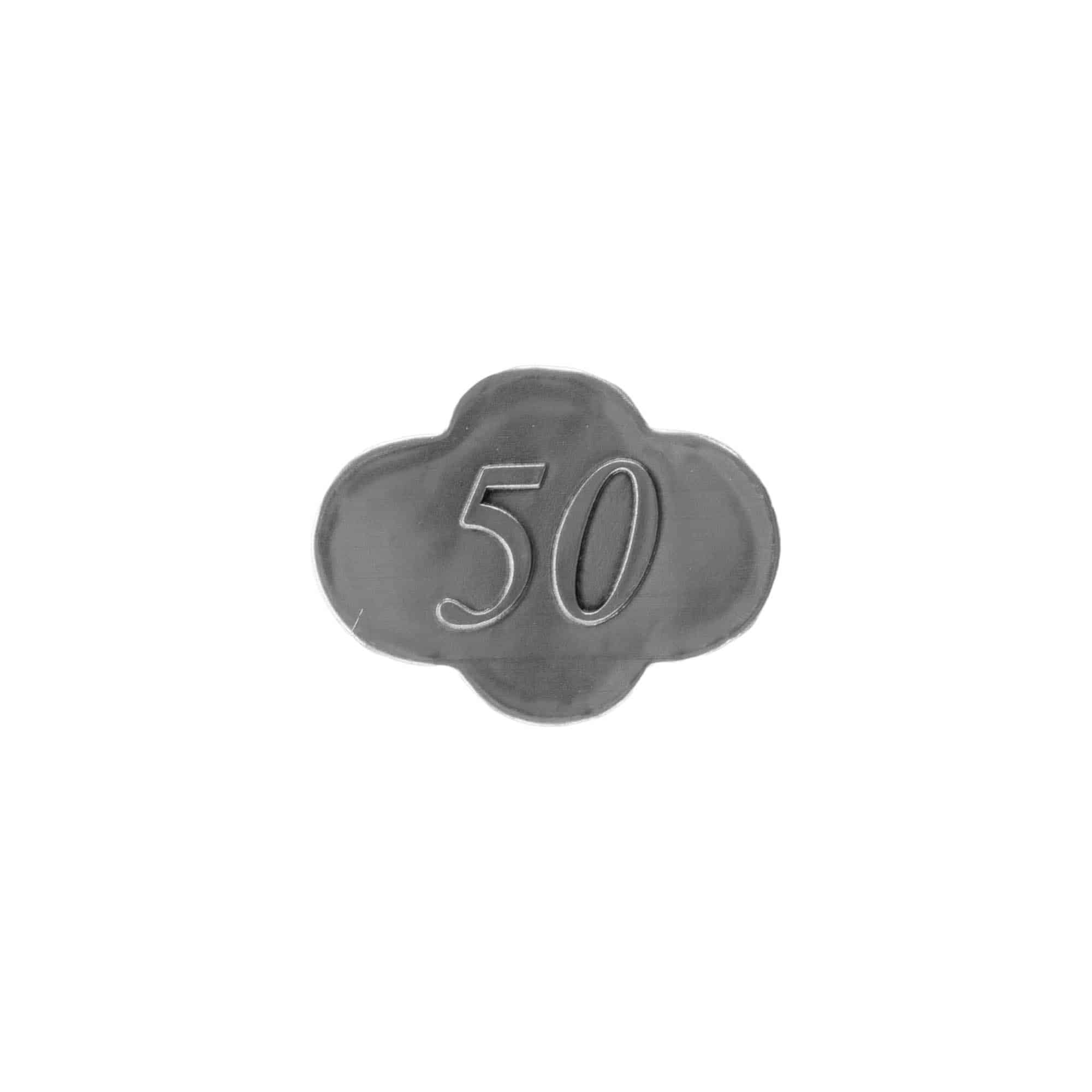 Etichetă din staniu „50”, metal, argintie