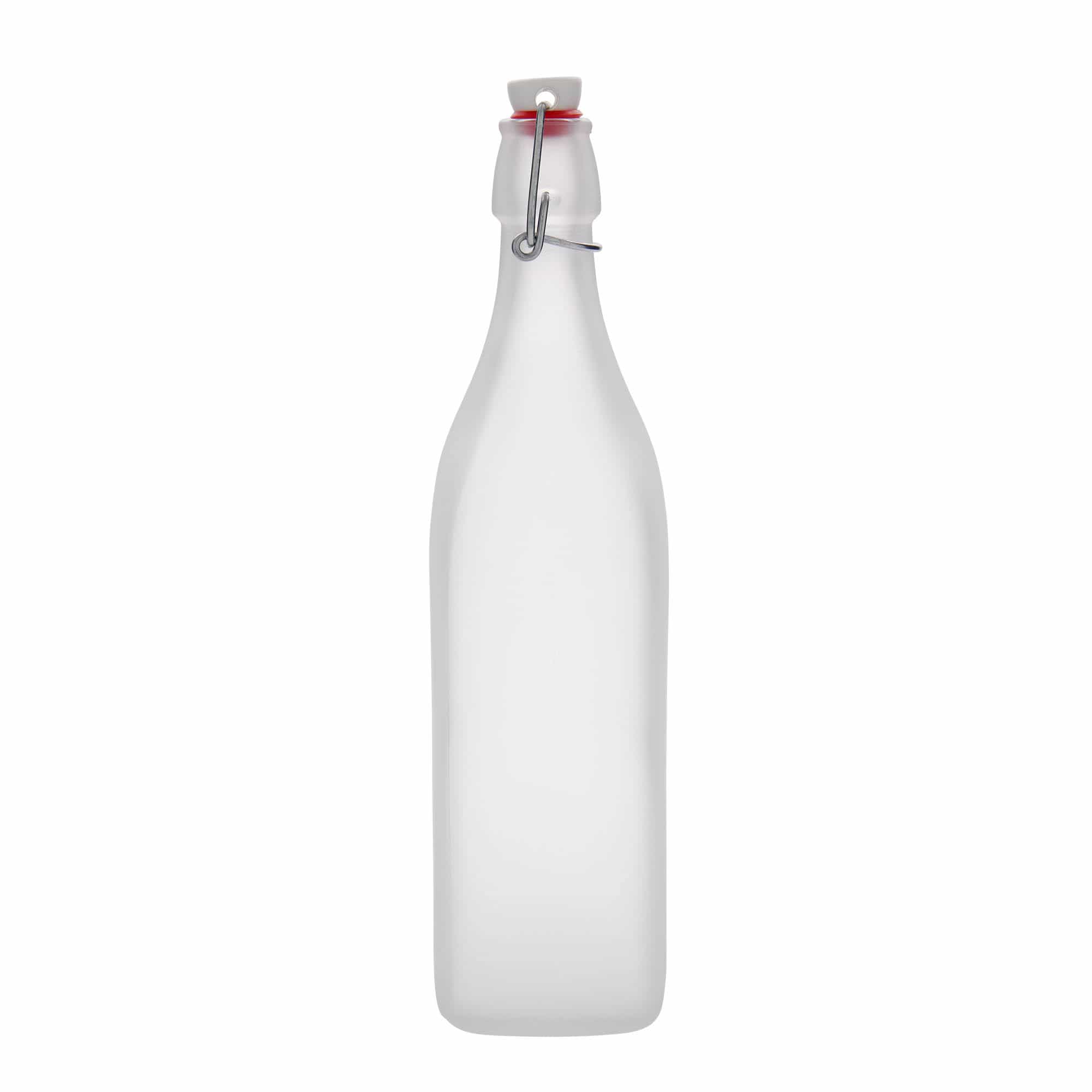 Sticlă din sticlă de 1.000 ml „Swing”, pătrată, albă, închidere: Dop tip Swing top