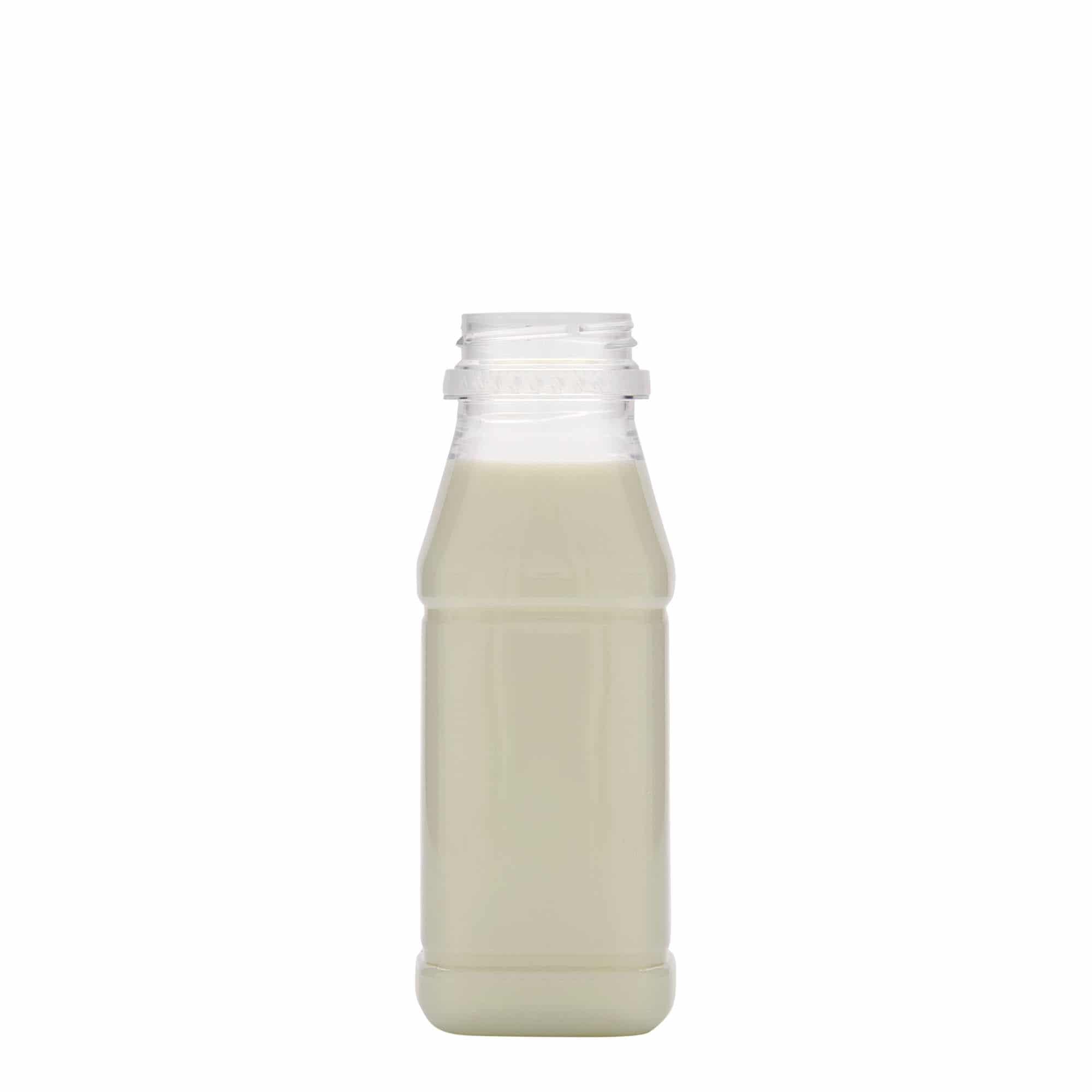 Sticlă PET de 250 ml „Milk and Juice Carré”, pătrată, material plastic, închidere: 38 mm