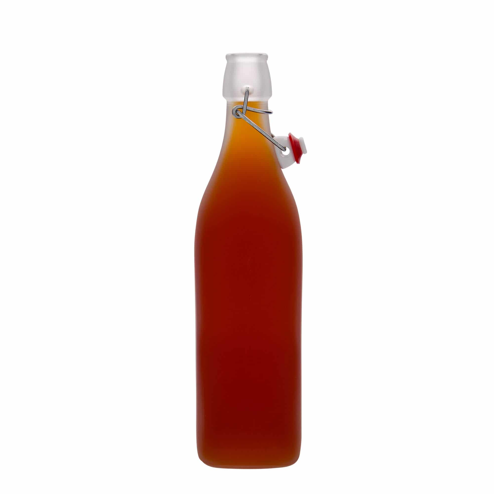 Sticlă din sticlă de 1.000 ml „Swing”, pătrată, albă, închidere: Dop tip Swing top