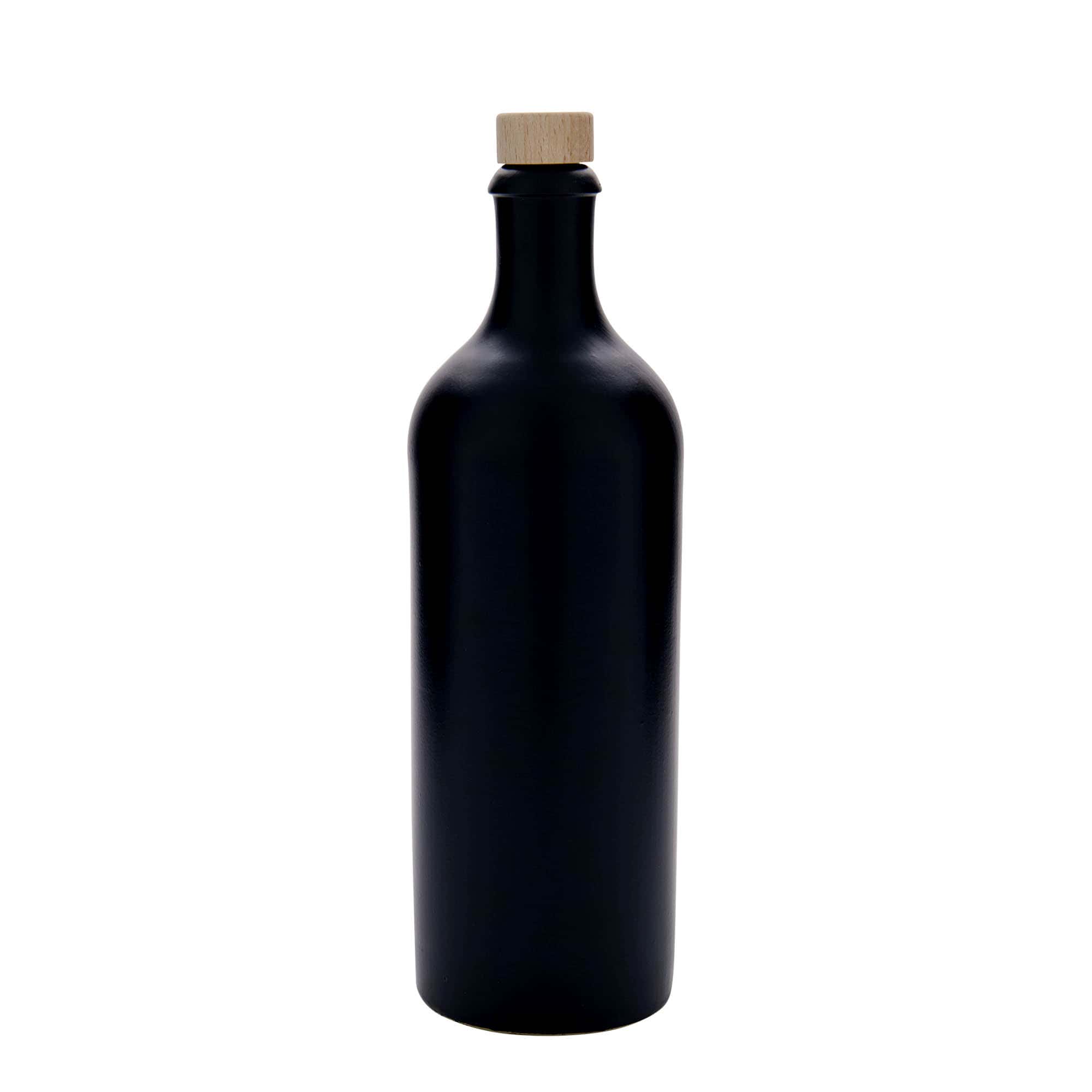 Ulcior de lut de 750 ml, ceramică, negru, închidere: Dop de plută