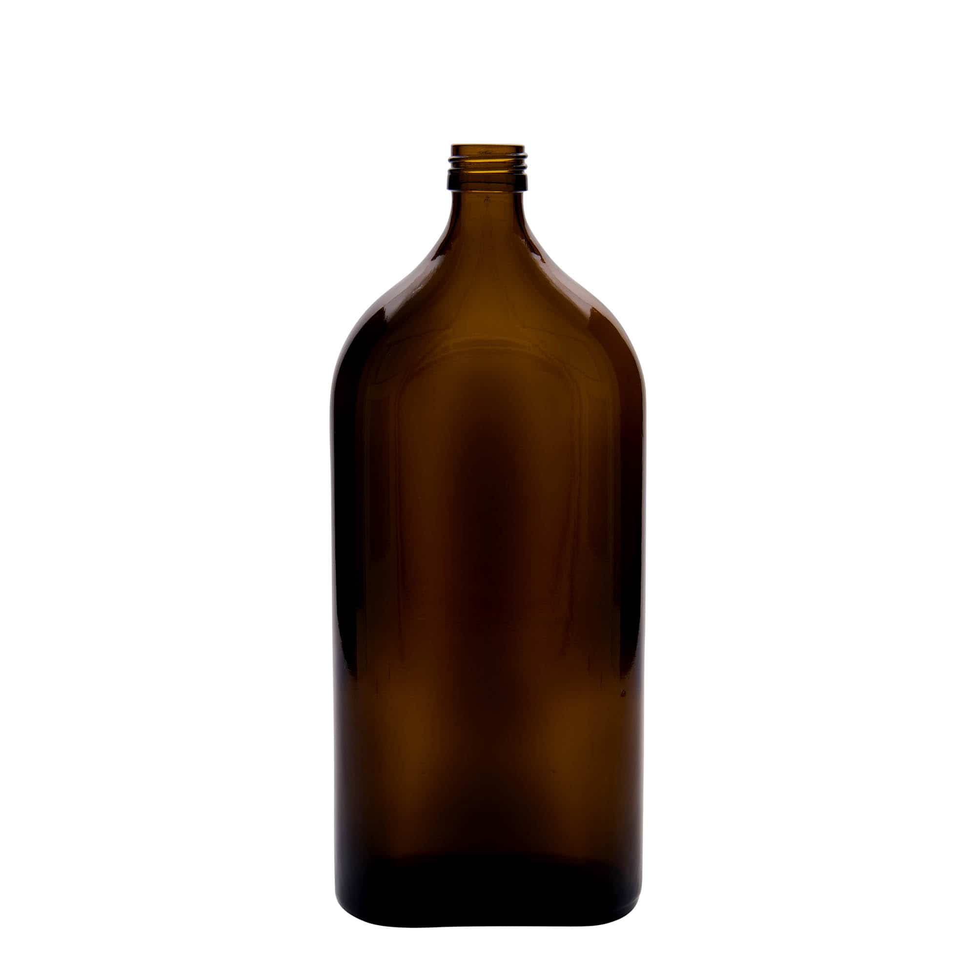 Sticlă medicinală de 1.000 ml Meplat, ovală, sticlă, maro, închidere: PP 28