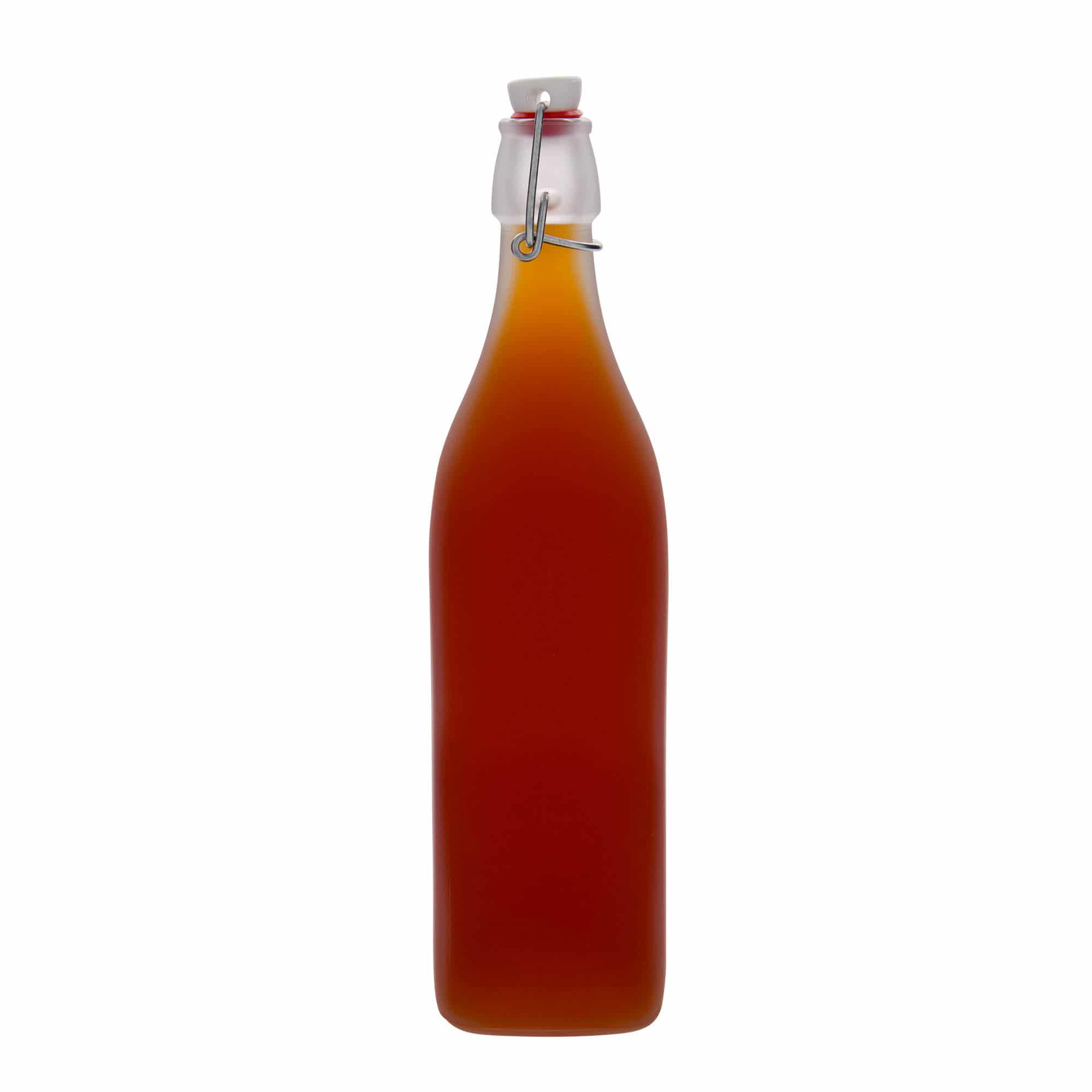 Sticlă din sticlă de 1.000 ml „Swing”, pătrată, albă, închidere: Dop tip Swing top