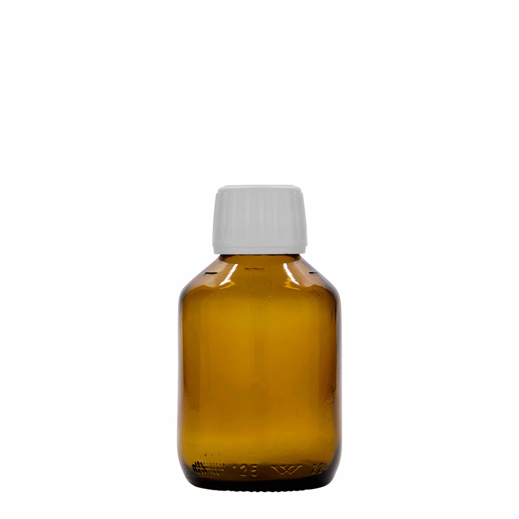 Sticlă medicinală de 125 ml, maro, sticlă, închidere: PP 28