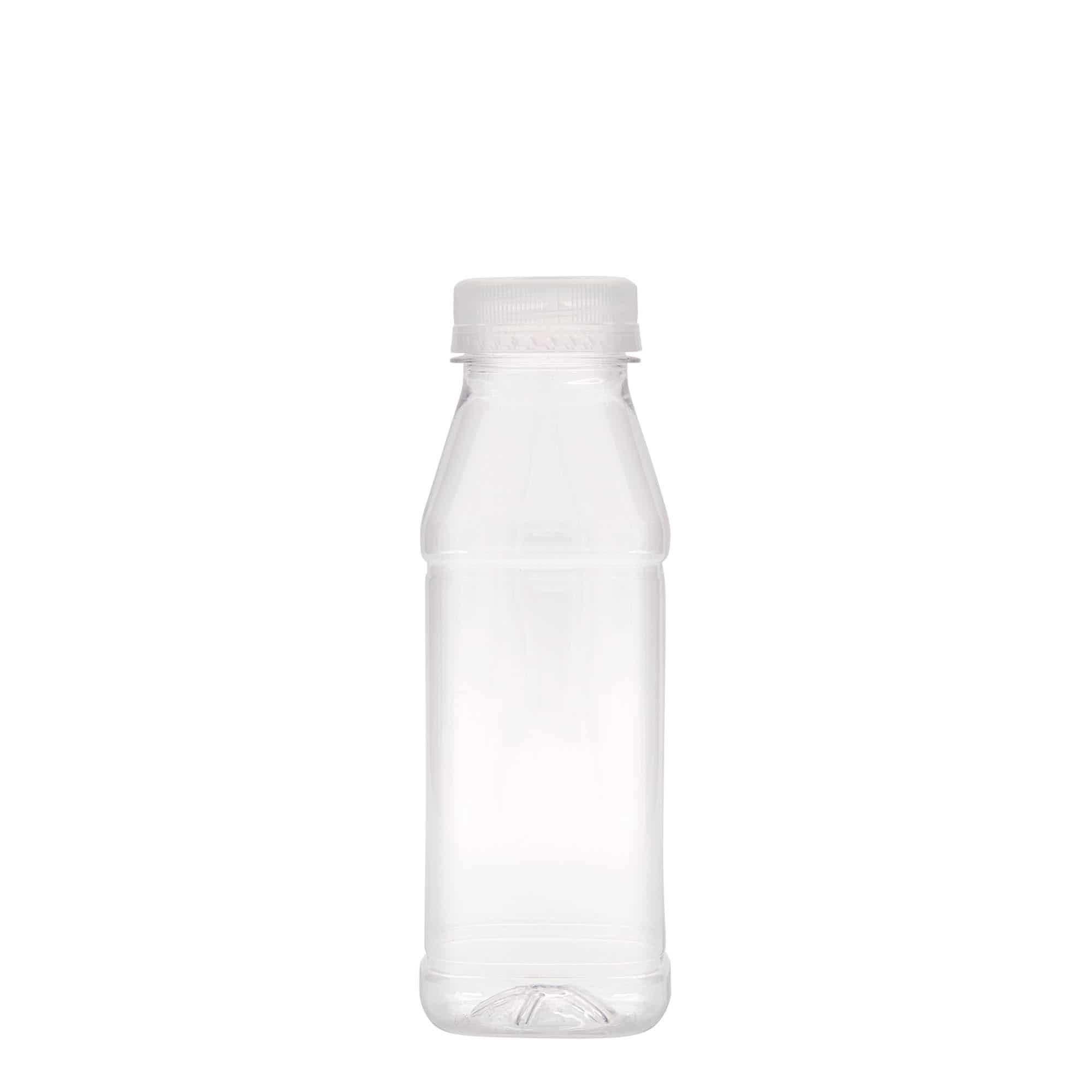 Sticlă PET de 330 ml „Milk and Juice Carré”, pătrată, material plastic, închidere: 38 mm