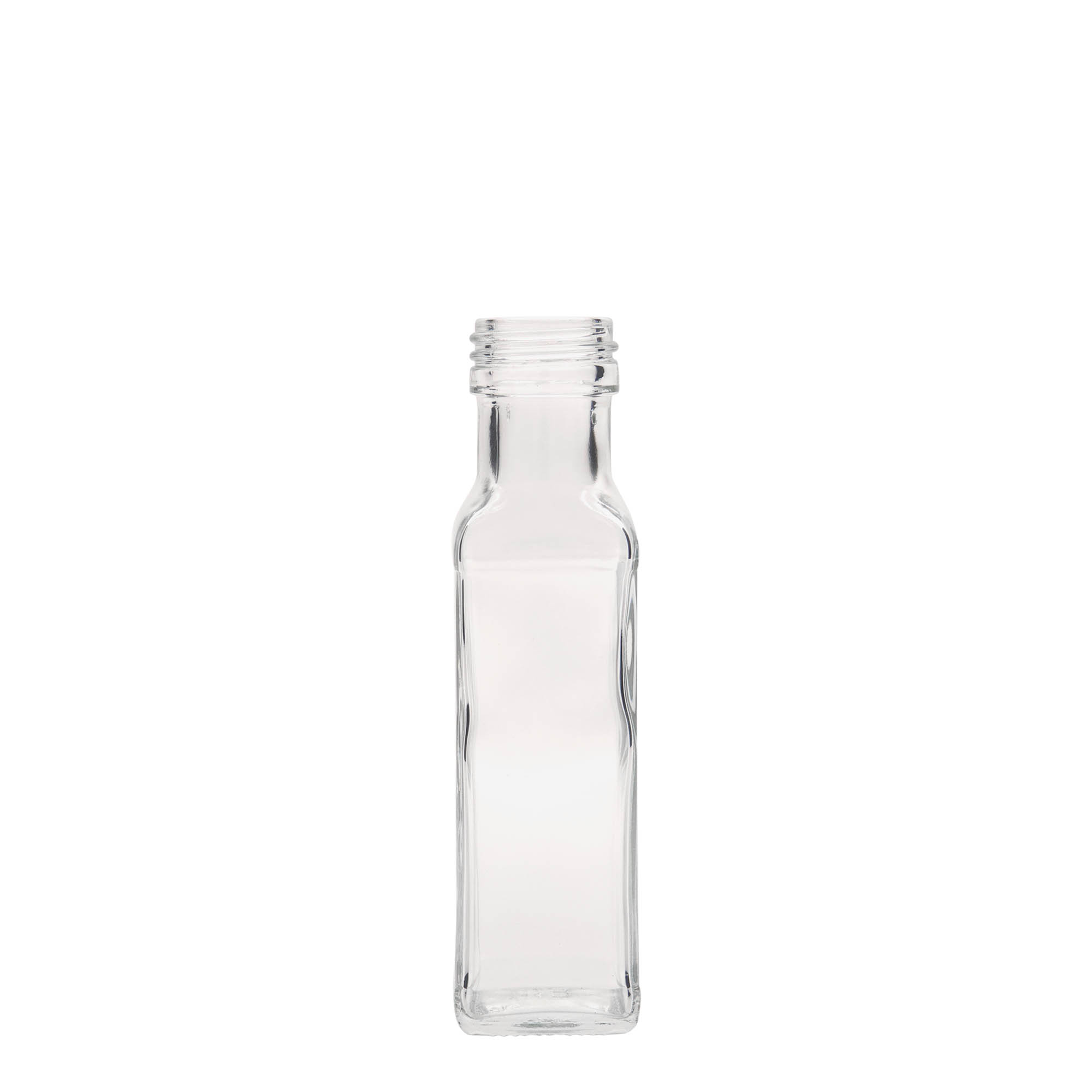 Sticlă din sticlă de 100 ml „Marasca”, pătrată, închidere: PP 31,5