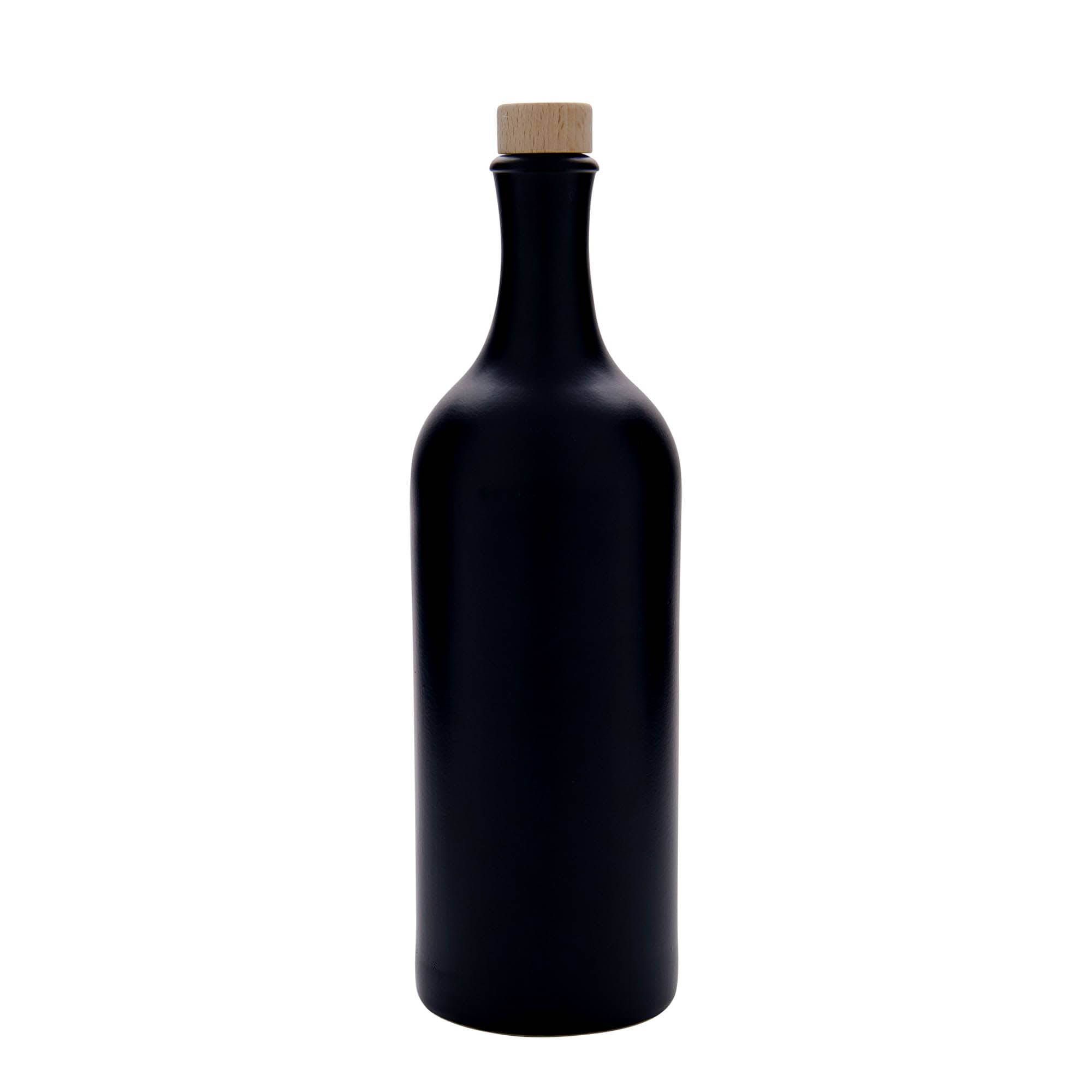 Ulcior de lut de 750 ml cu gât lung, ceramică, negru, închidere: Dop de plută