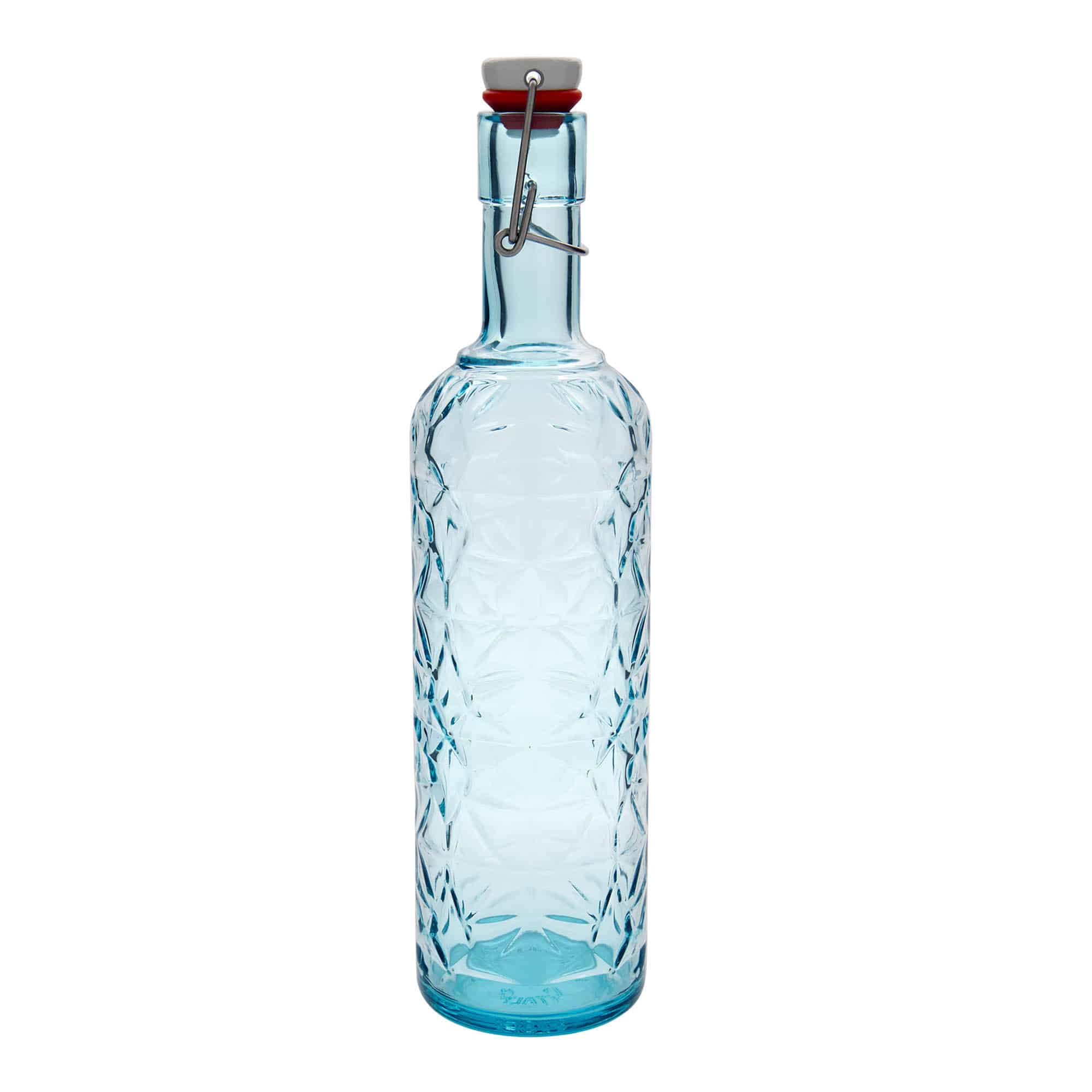 Sticlă din sticlă de 1.000 ml „Oriente”, albastru azur, închidere: Dop tip Swing top