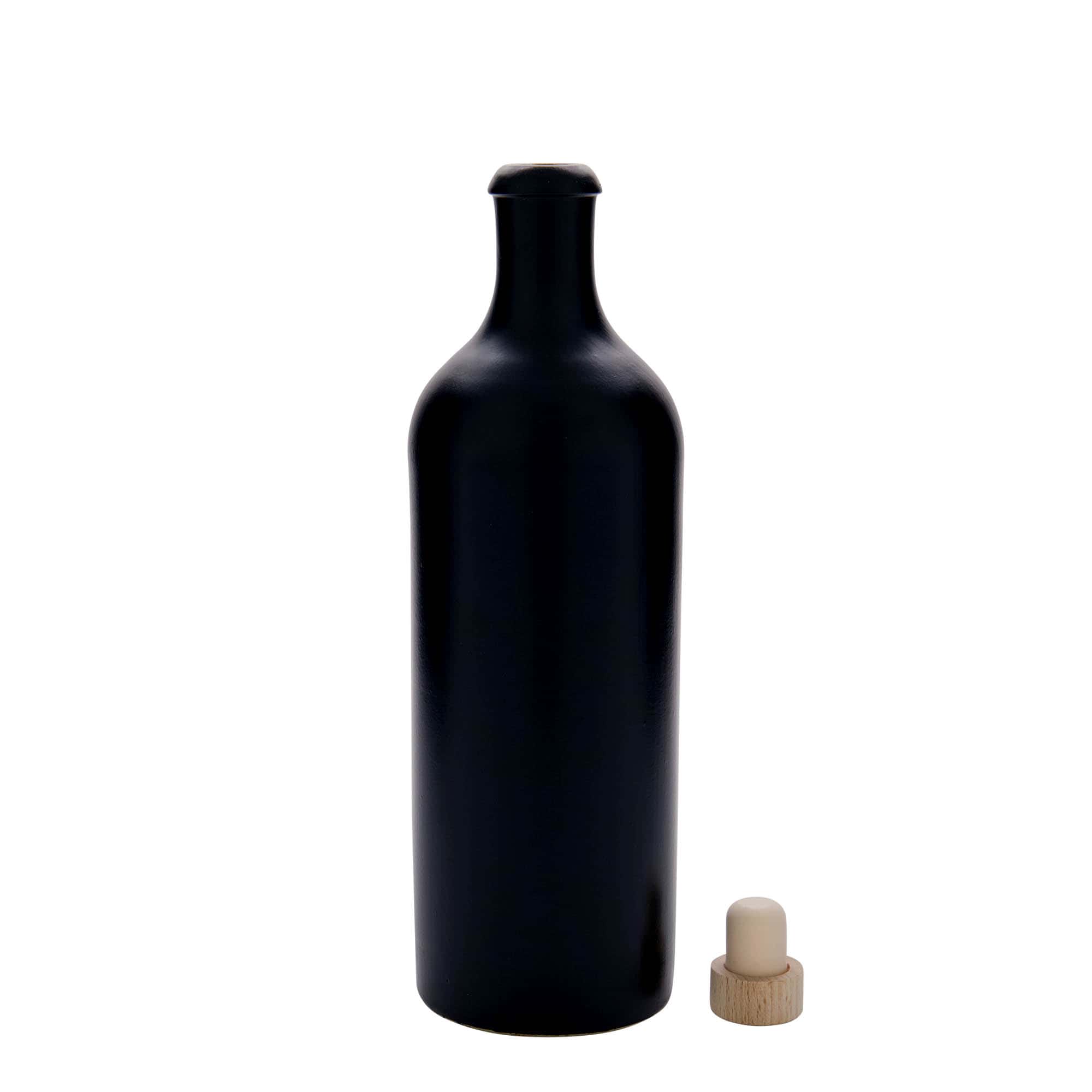 Ulcior de lut de 750 ml, ceramică, negru, închidere: Dop de plută