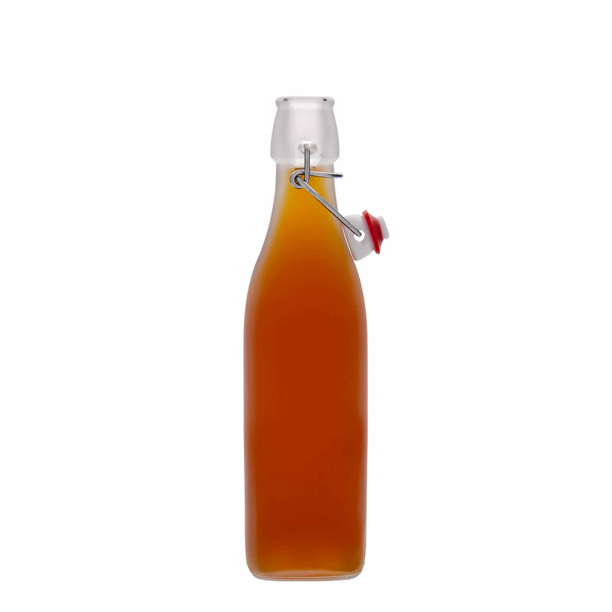 Sticlă din sticlă de 500 ml „Swing”, pătrată, albă, închidere: Dop tip Swing top