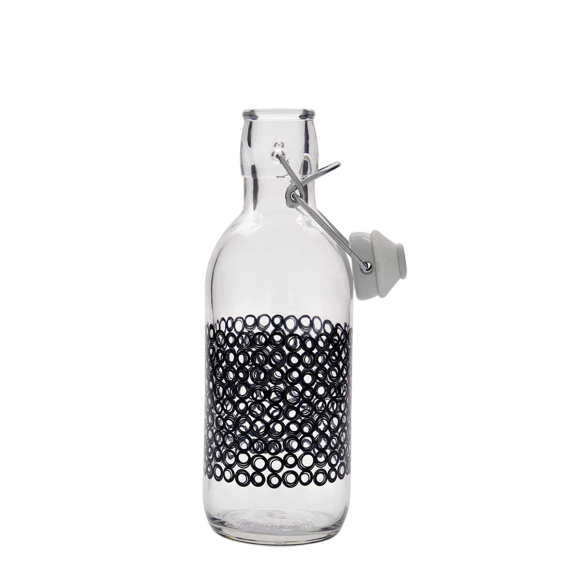 Sticlă din sticlă de 500 ml „Emilia”, motiv decorativ: Circola nero, închidere: Dop tip Swing top