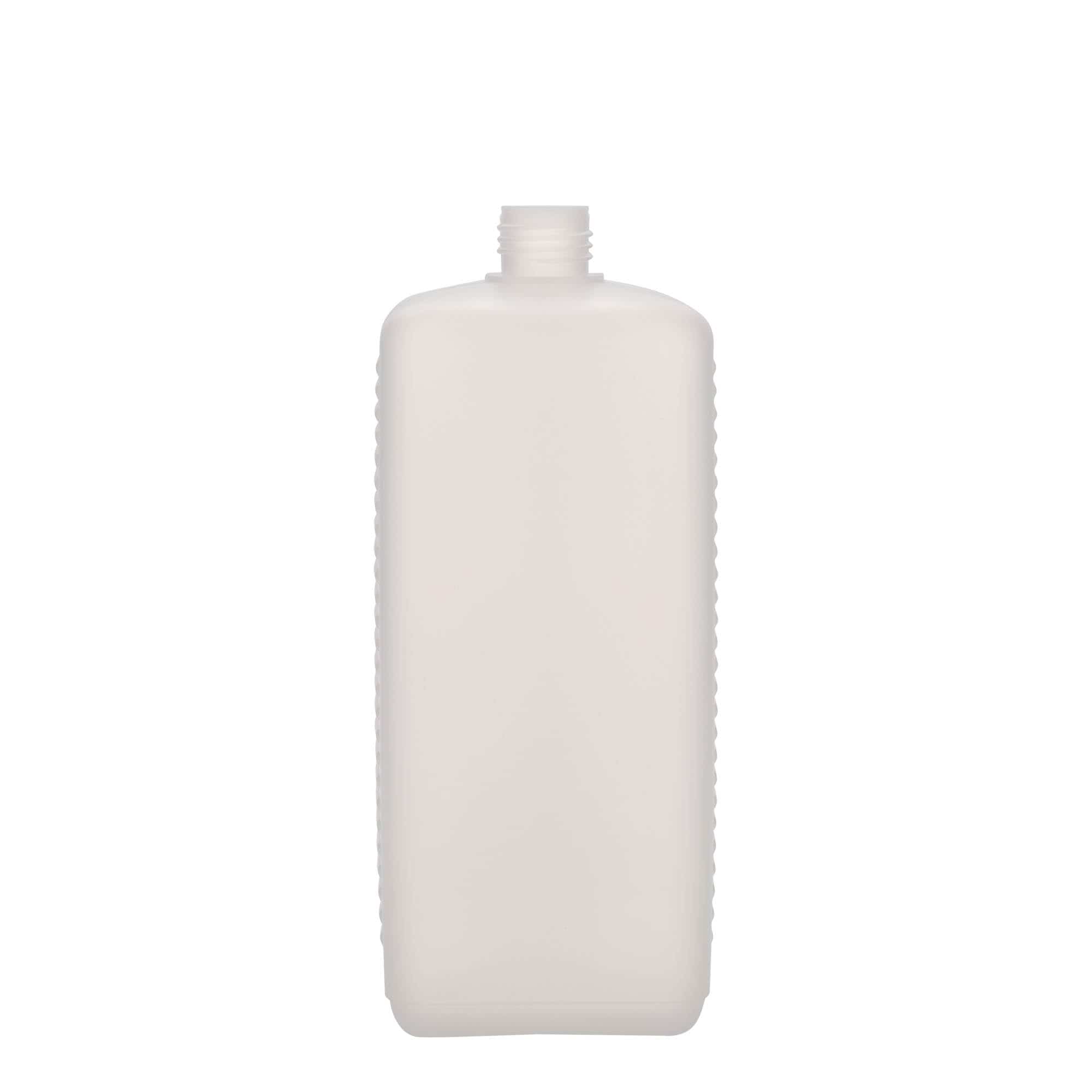 Bidon de 1.000 ml, dreptunghiulară, material plastic HDPE, natur, închidere: DIN 25 EPE