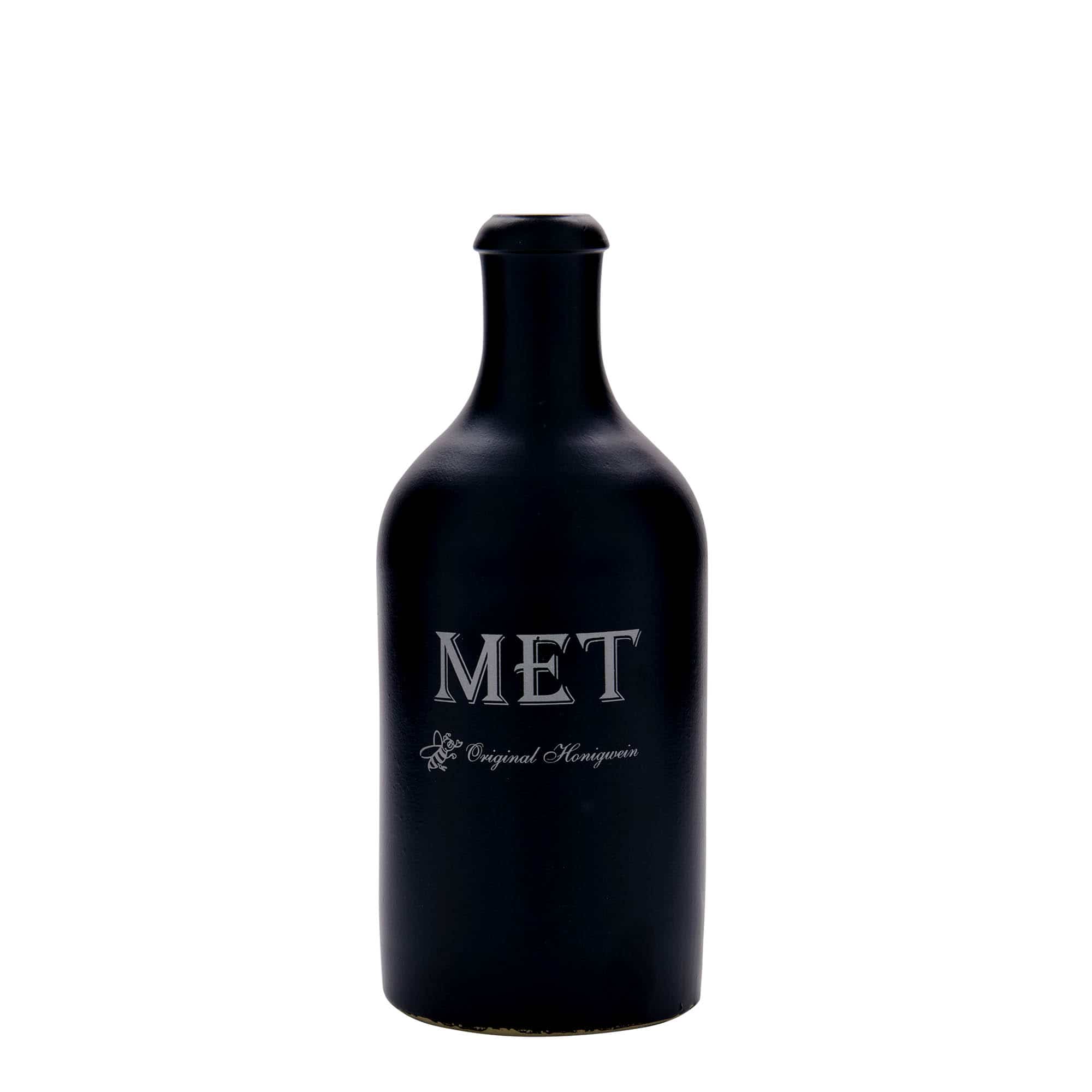 Ulcior de lut de 500 ml, motiv decorativ: Mied, ceramică, negru, închidere: Dop de plută