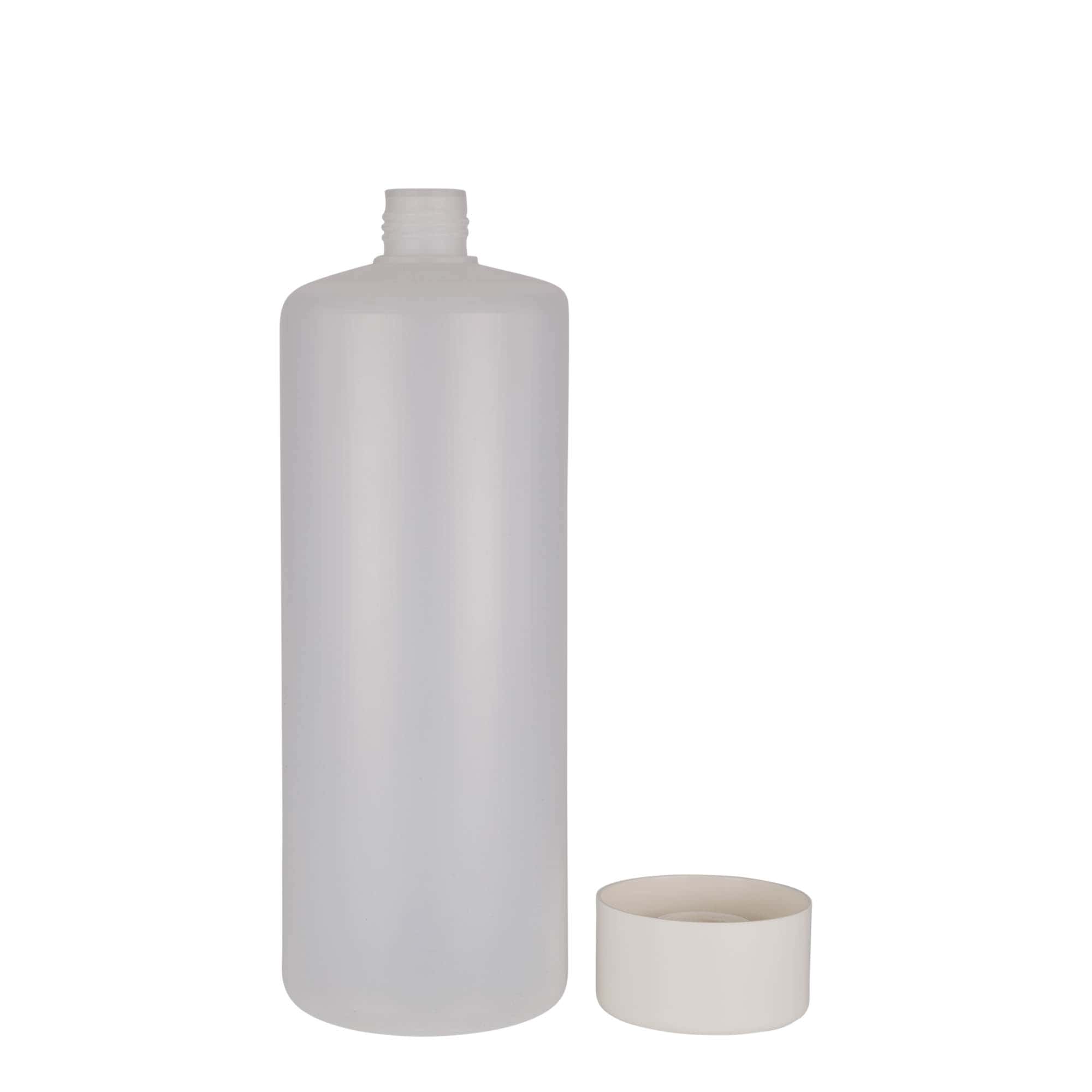 Sticlă cilindrică de 1.000 ml, material plastic PE, natur, închidere: Capac filetat