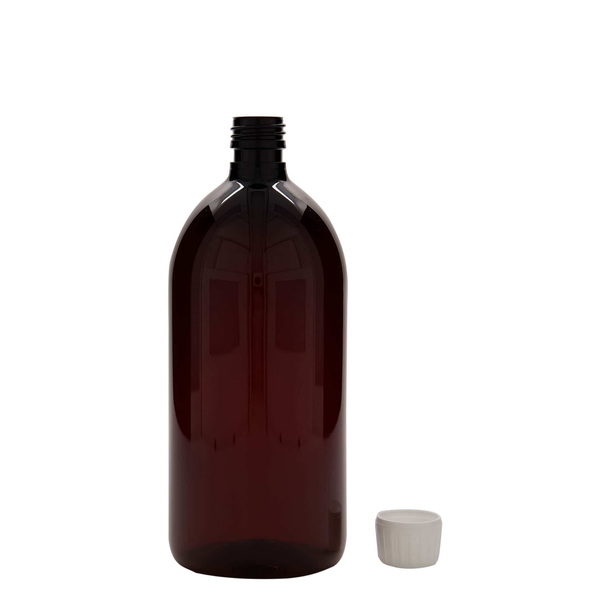 Sticlă medicinală PET de 1.000 ml, maro, material plastic, închidere: PP 28