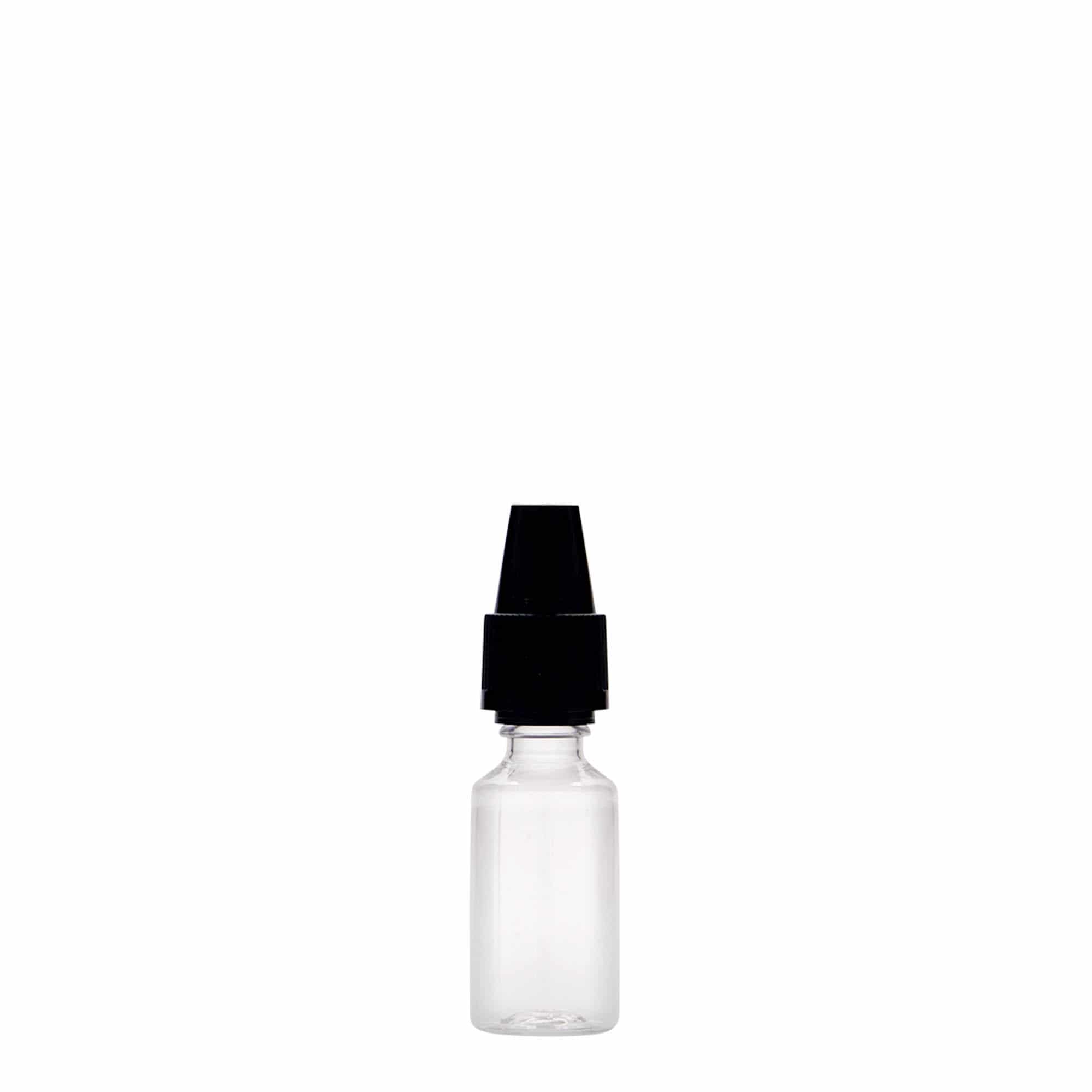 Sticlă PET de 10 ml „E-Liquid” cu sistem de închidere de calitate și siguranță pentru copii, material plastic, închidere: Capac filetat