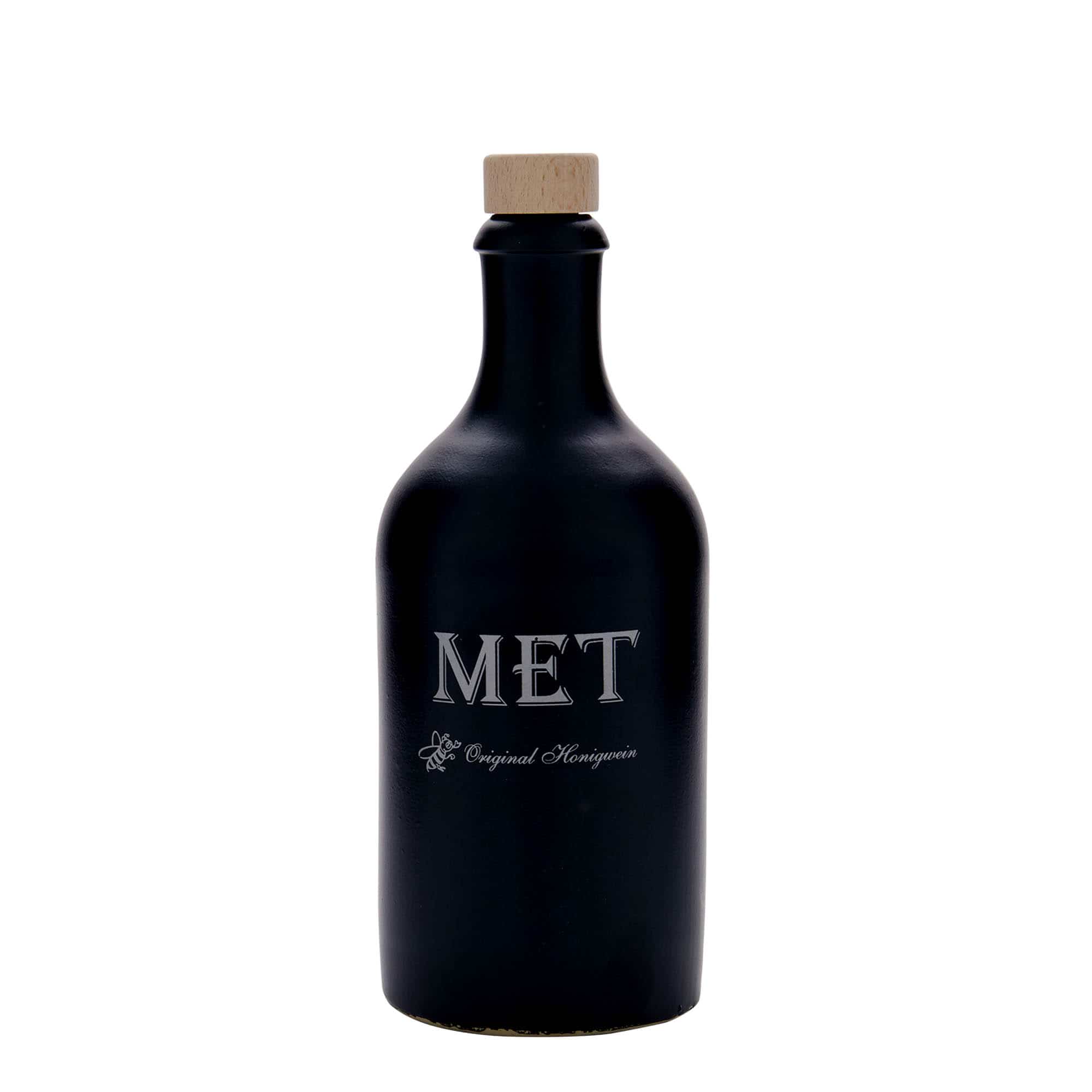 Ulcior de lut de 500 ml, motiv decorativ: Mied, ceramică, negru, închidere: Dop de plută