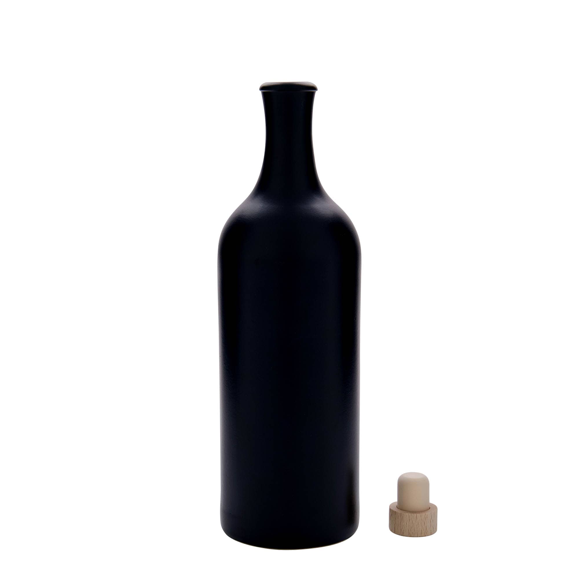 Ulcior de lut de 750 ml cu gât lung, ceramică, negru, închidere: Dop de plută