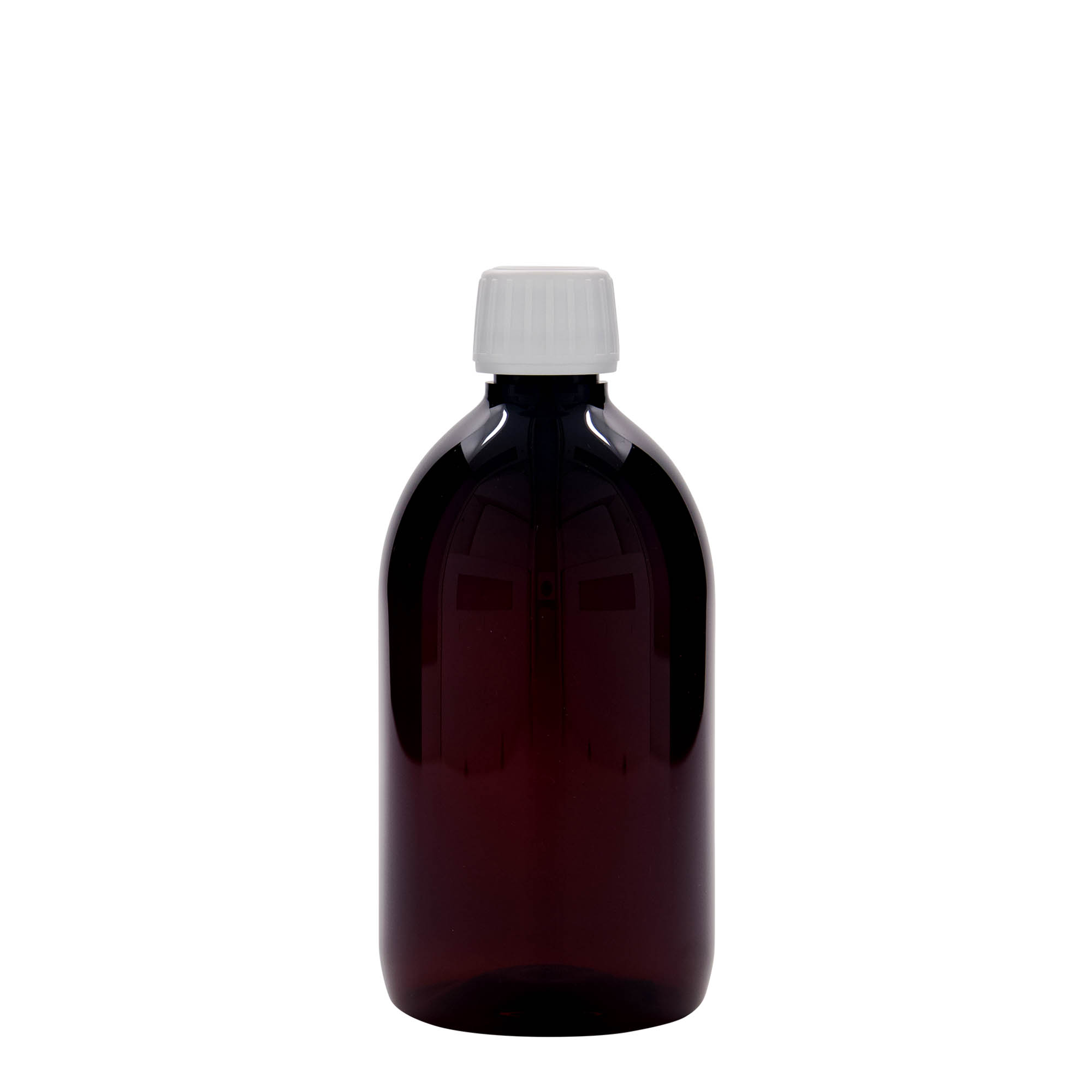 Sticlă medicinală PET de 500 ml, maro, material plastic, închidere: PP 28